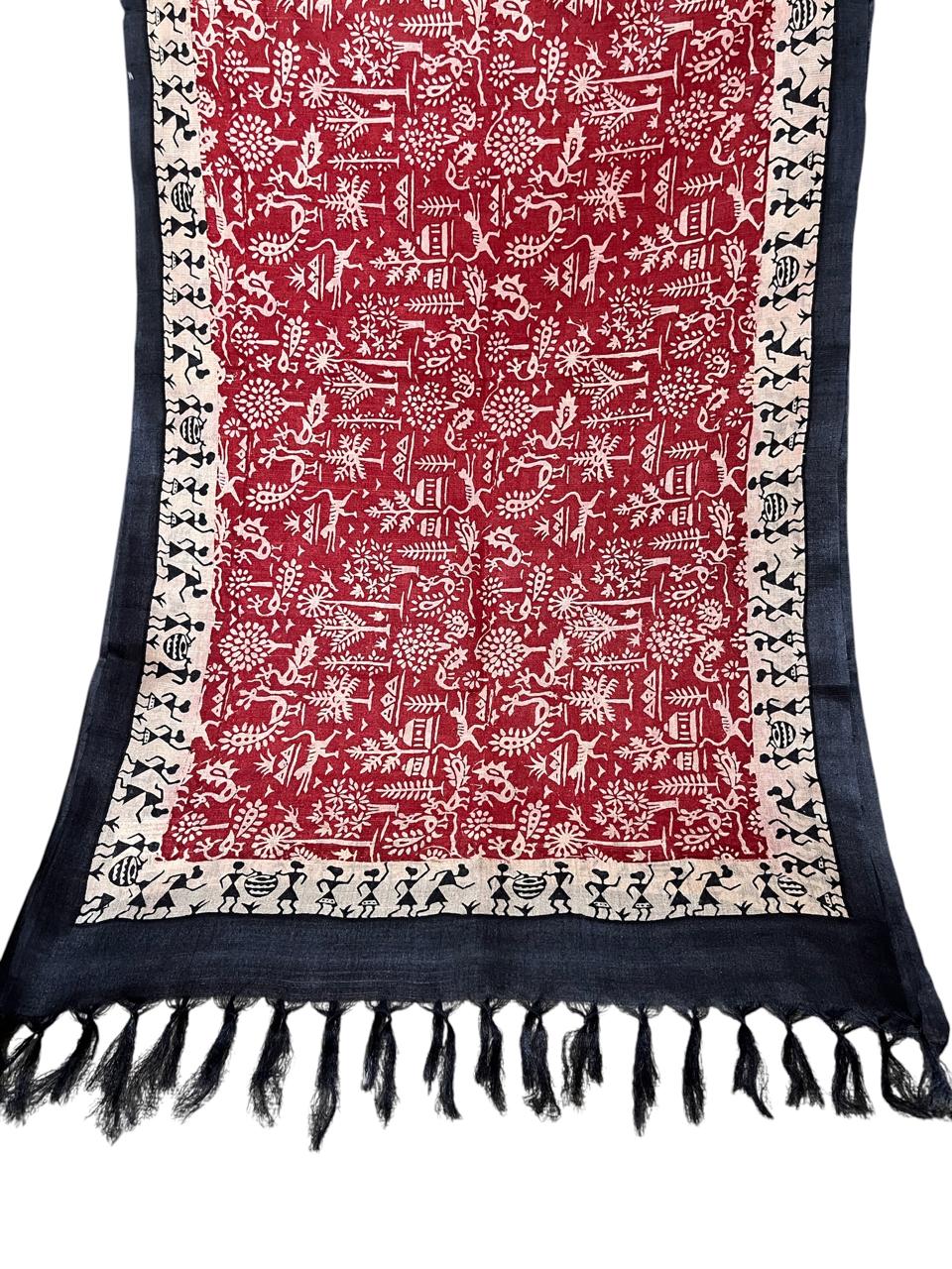Pure Tussar Silk Handblock Printed Stole