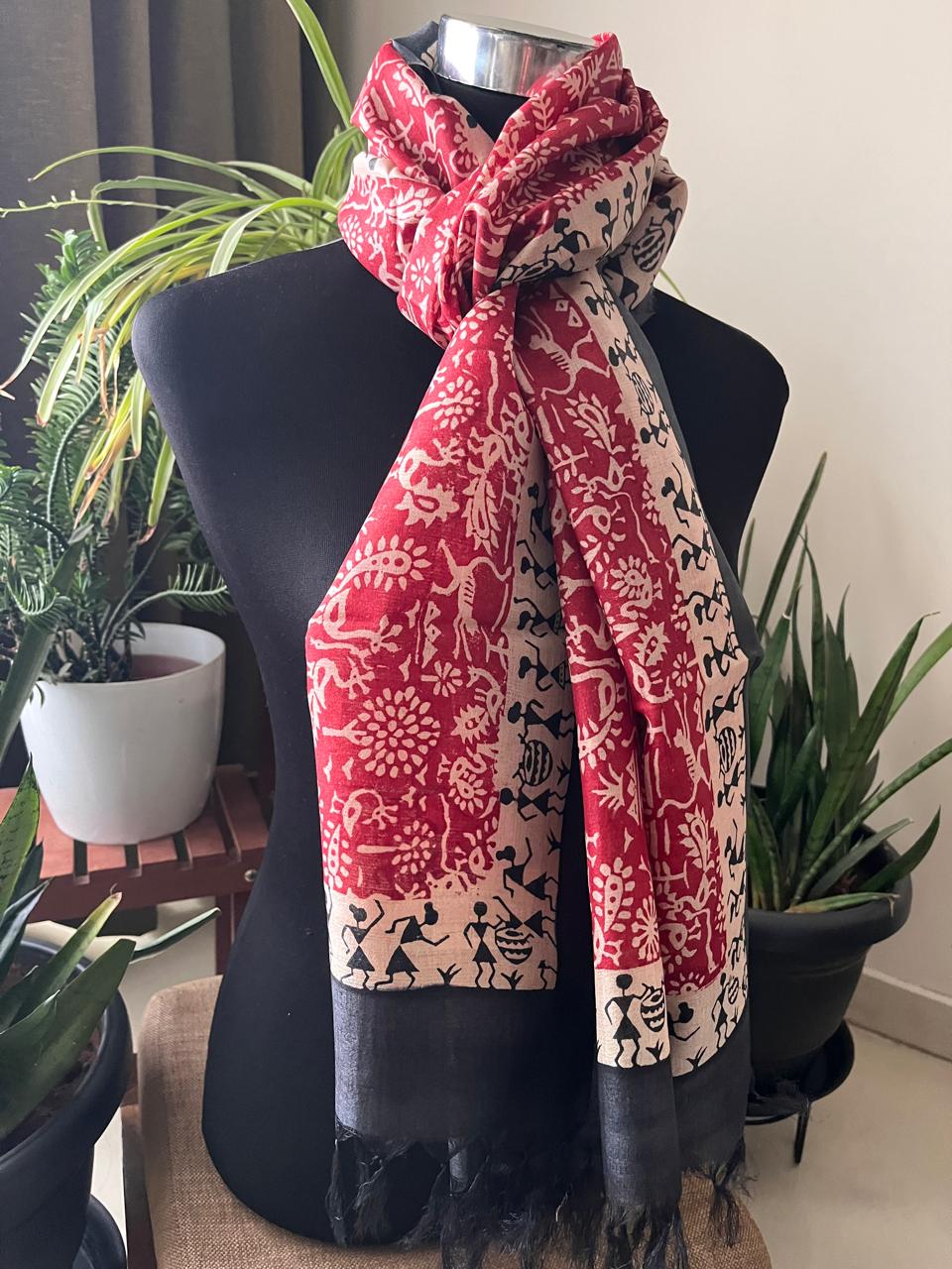 Pure Tussar Silk Handblock Printed Stole