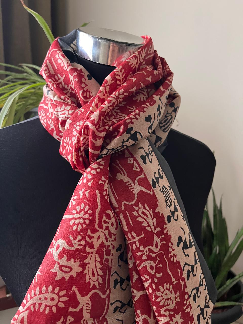 Pure Tussar Silk Handblock Printed Stole