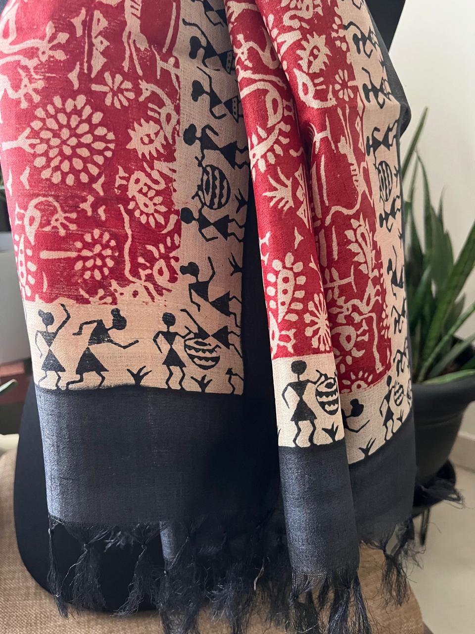 Pure Tussar Silk Handblock Printed Stole