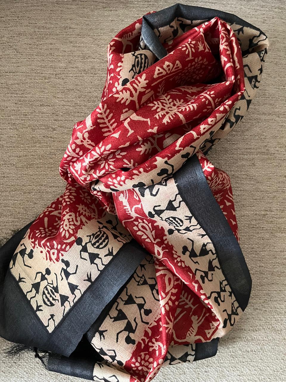 Pure Tussar Silk Handblock Printed Stole