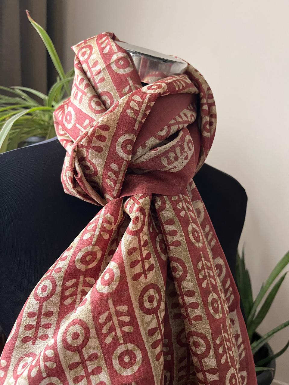 Pure Tussar Silk Handblock Printed Stole