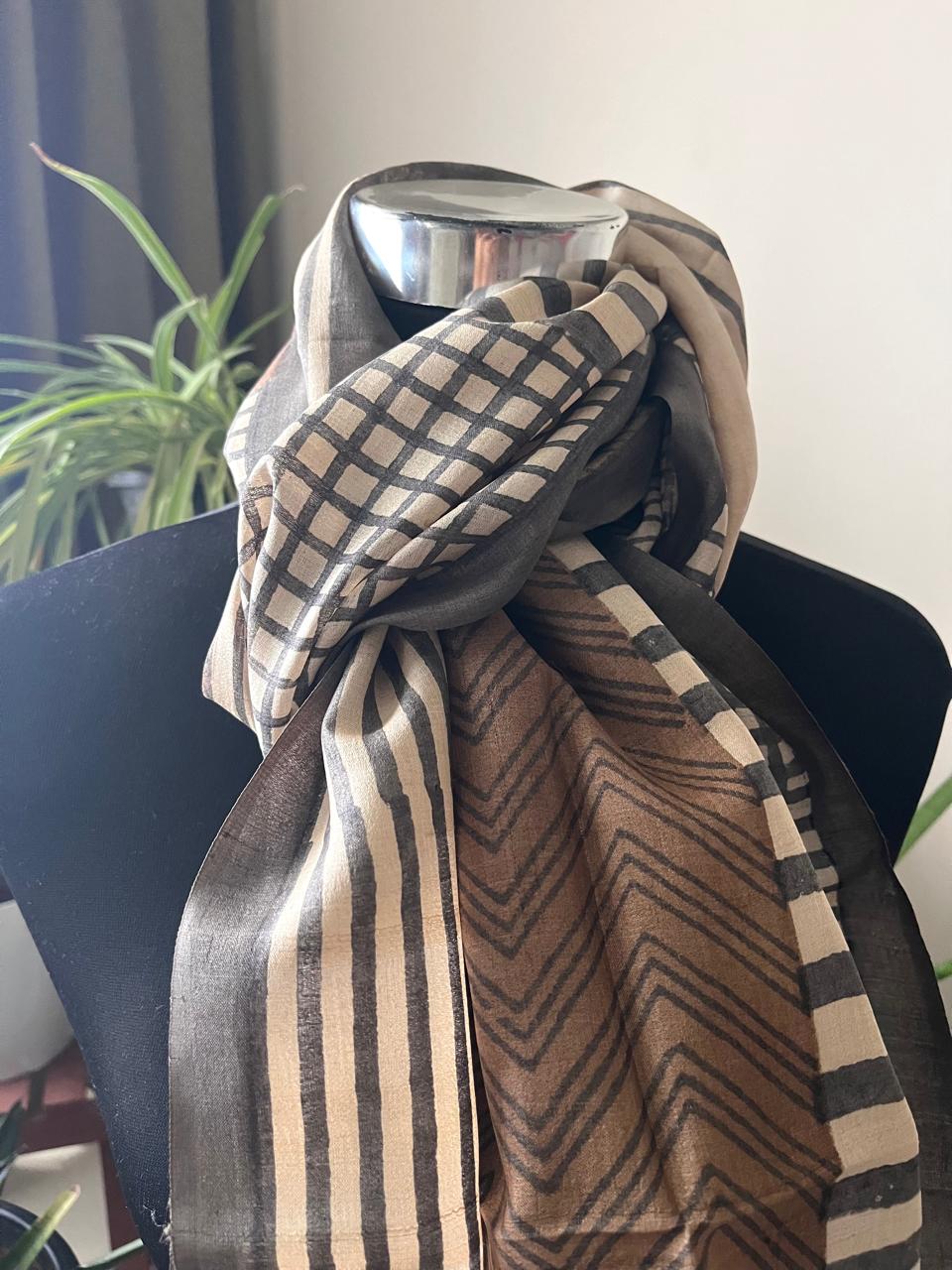 Pure Tussar Silk Handblock Printed Stole