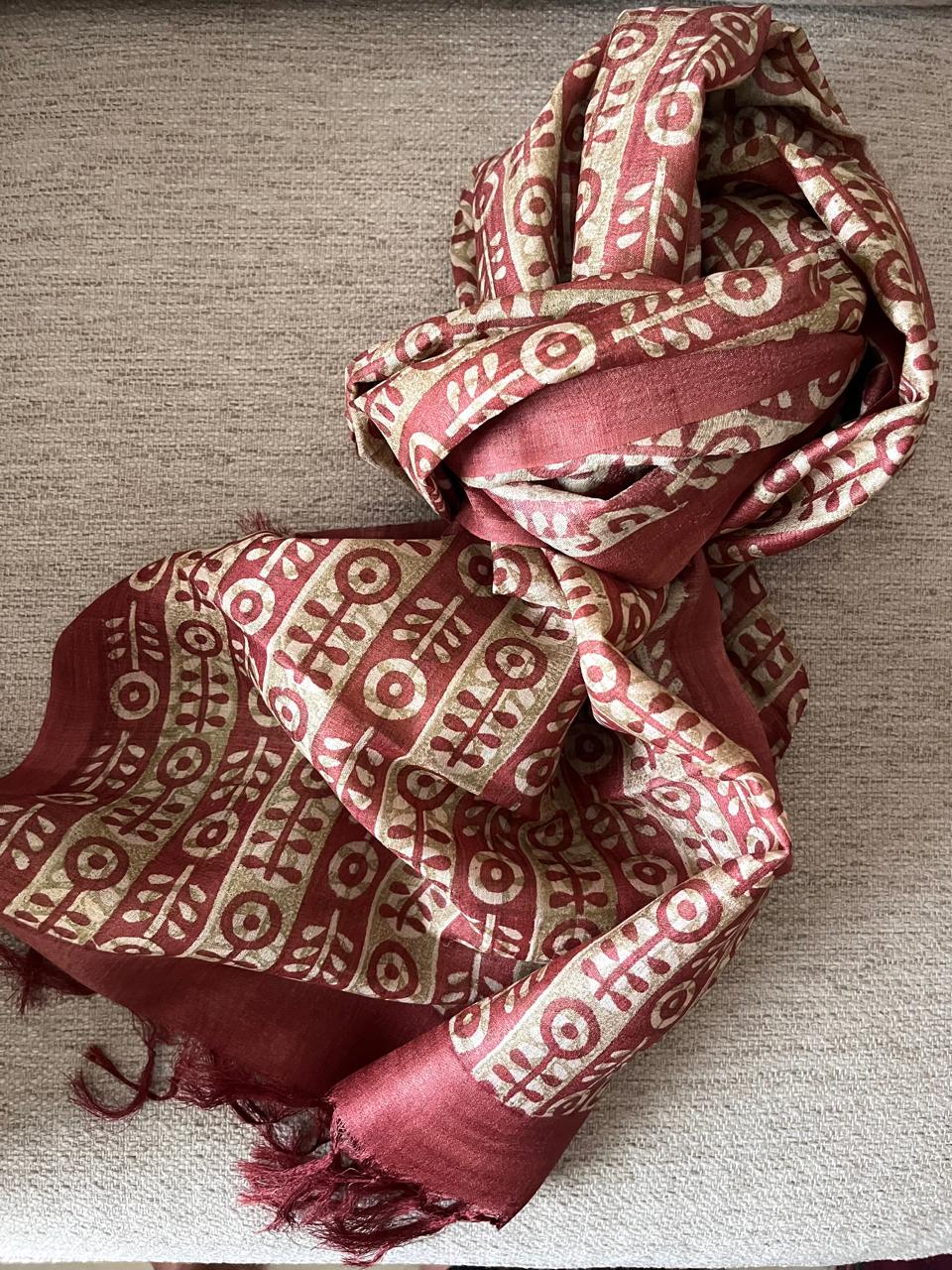 Pure Tussar Silk Handblock Printed Stole