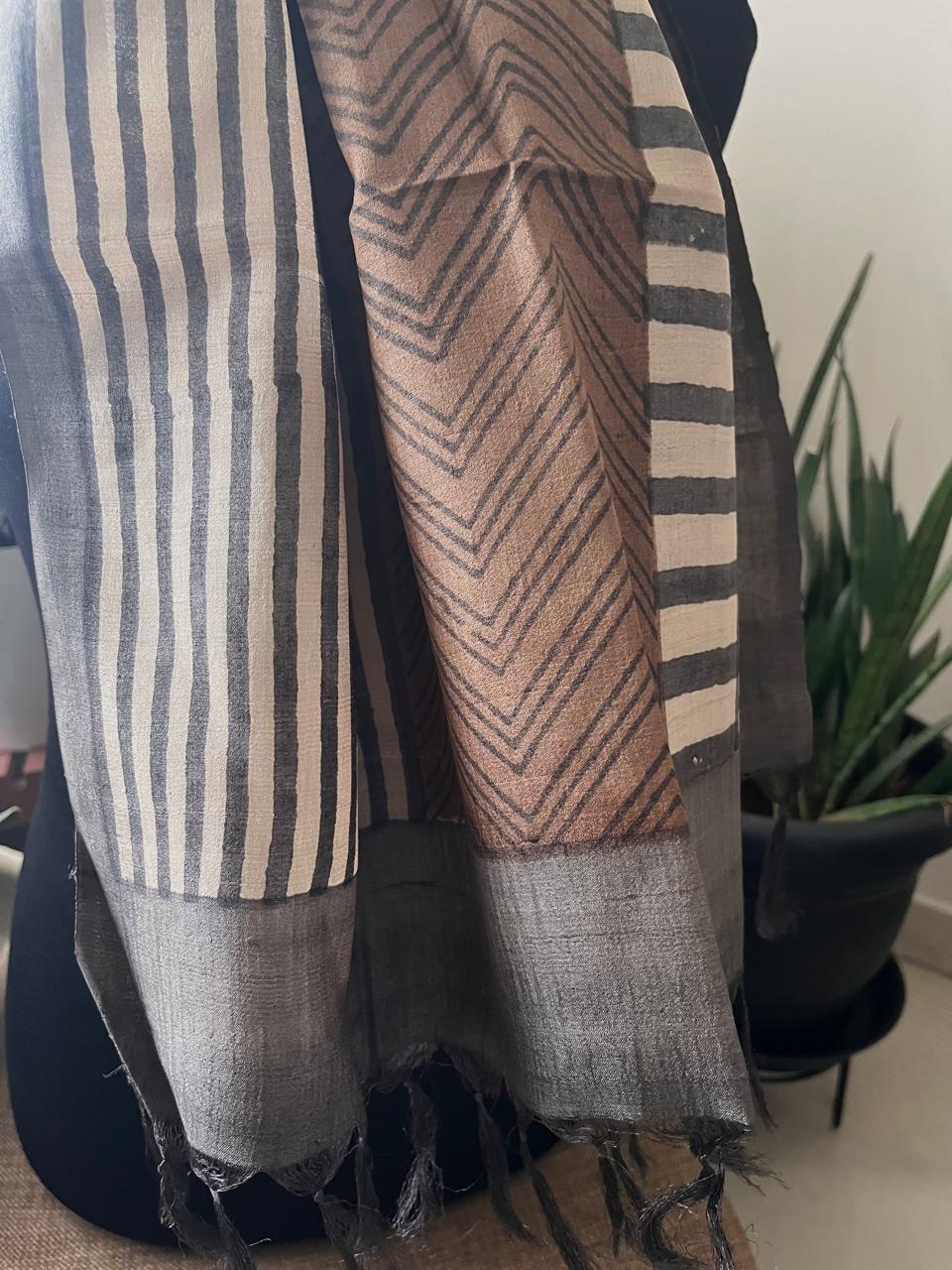 Pure Tussar Silk Handblock Printed Stole