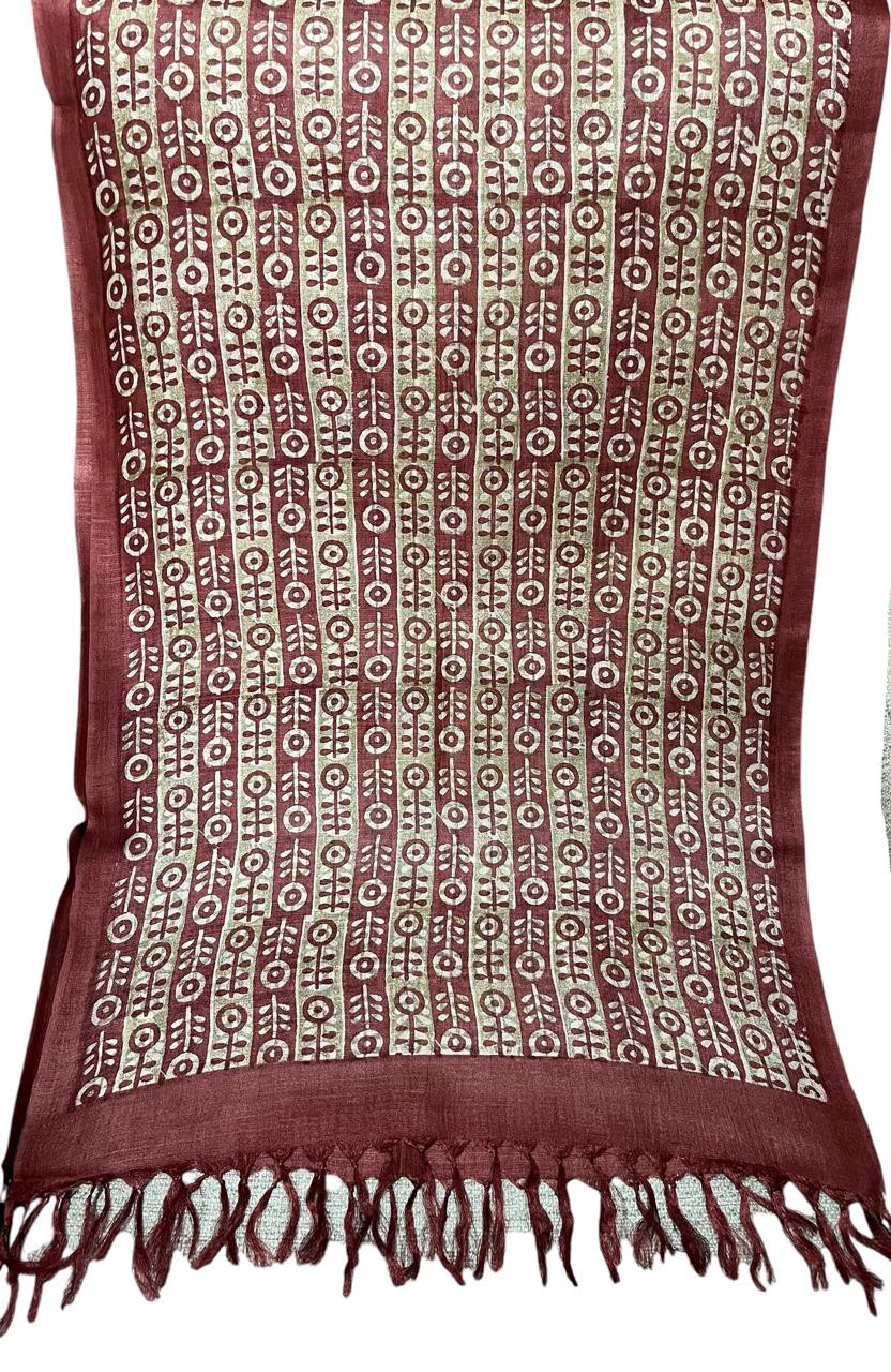 Pure Tussar Silk Handblock Printed Stole