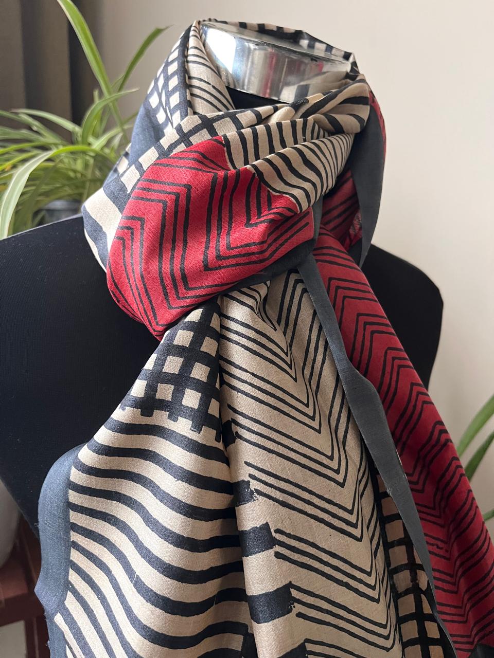Pure Tussar Silk Handblock Printed Stole