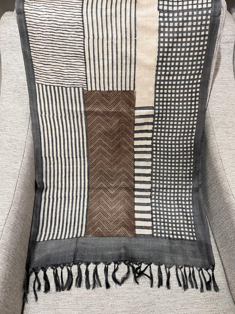 Pure Tussar Silk Handblock Printed Stole