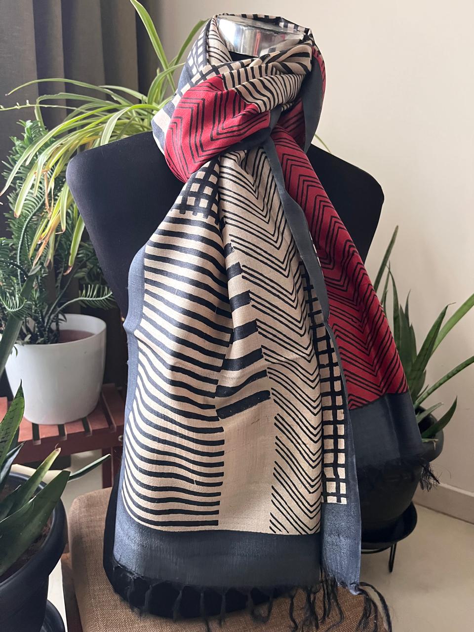 Pure Tussar Silk Handblock Printed Stole