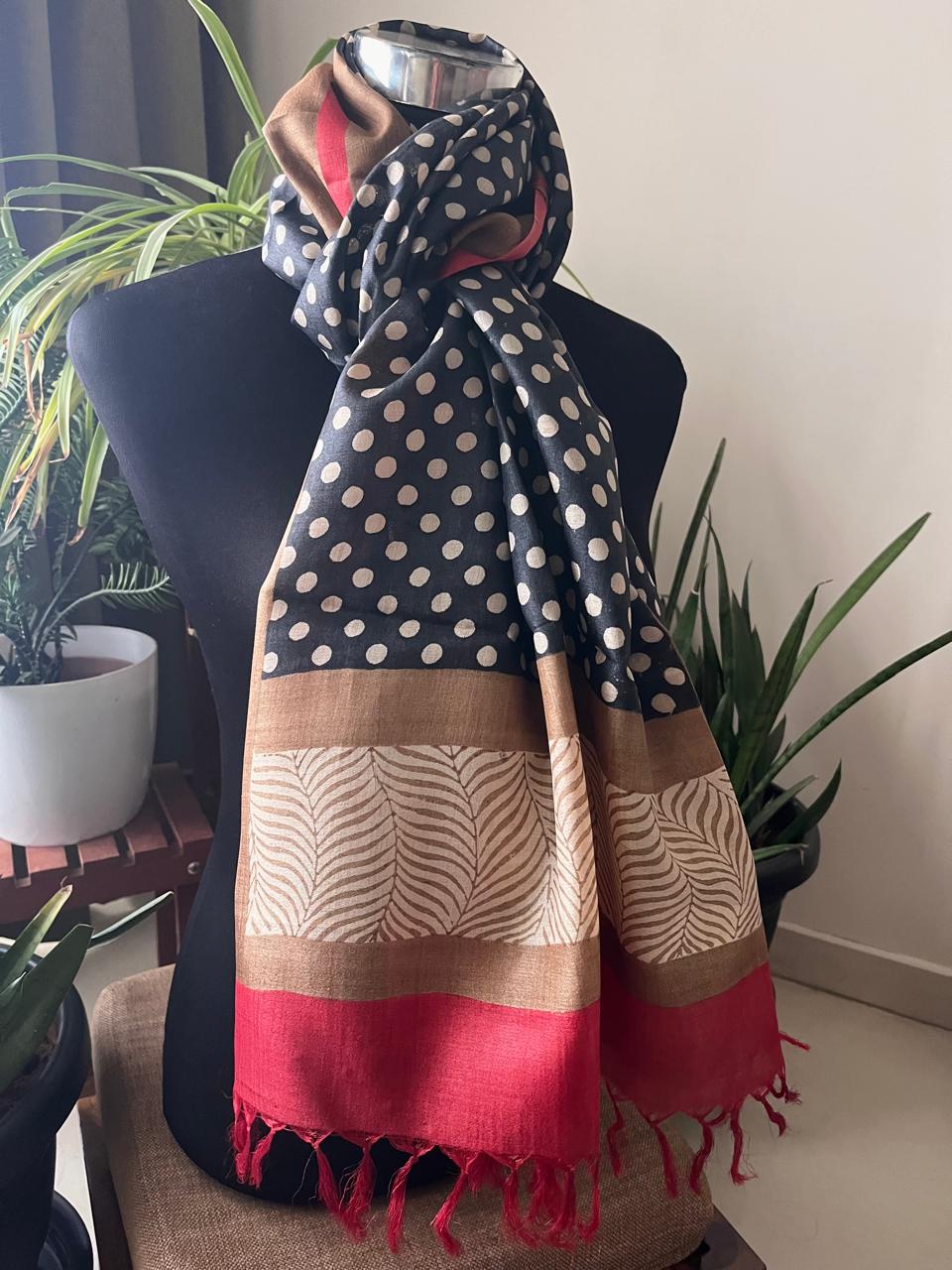 Pure Tussar Silk Handblock Printed Stole