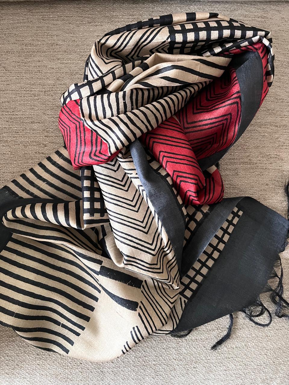 Pure Tussar Silk Handblock Printed Stole