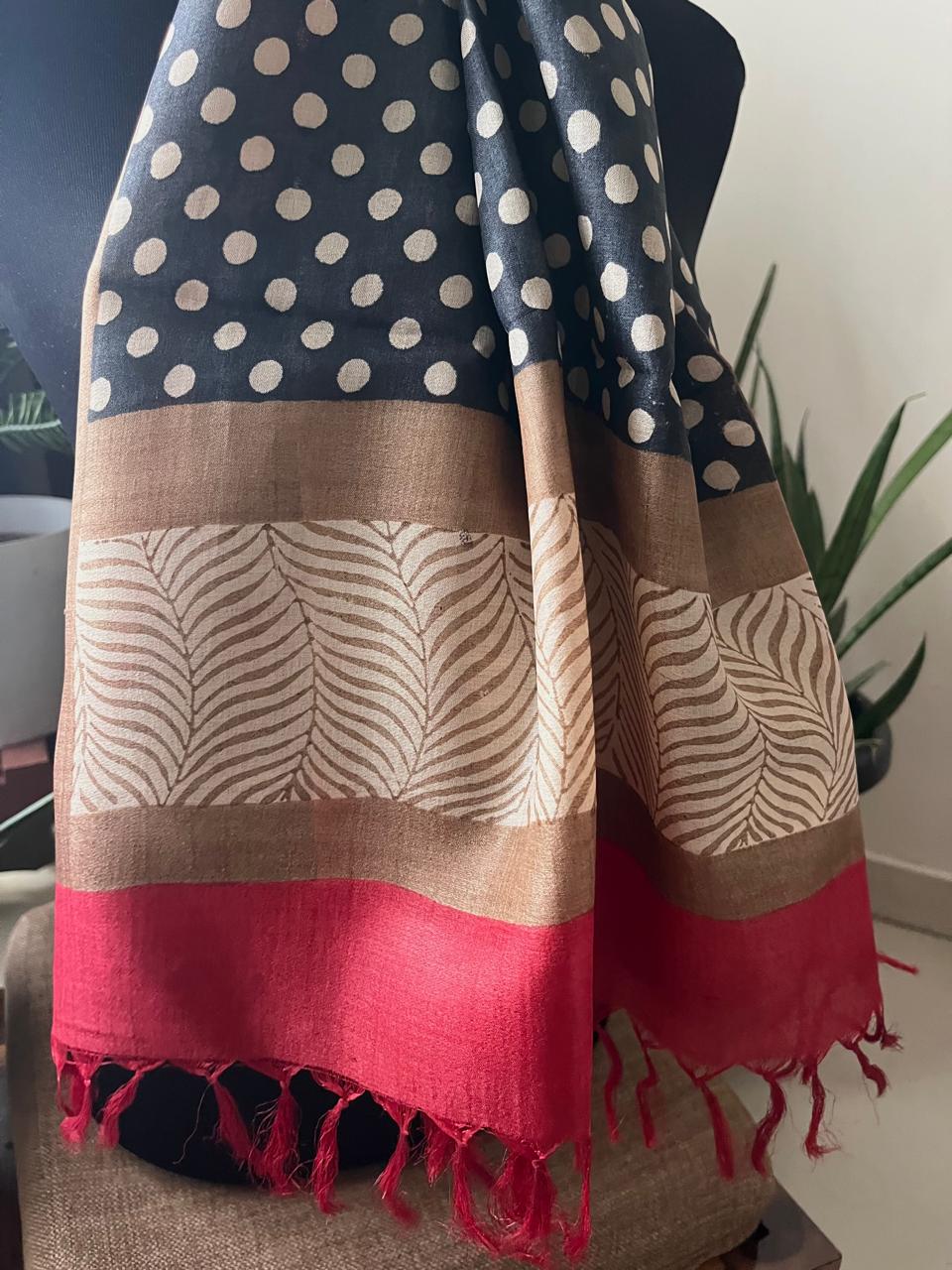Pure Tussar Silk Handblock Printed Stole