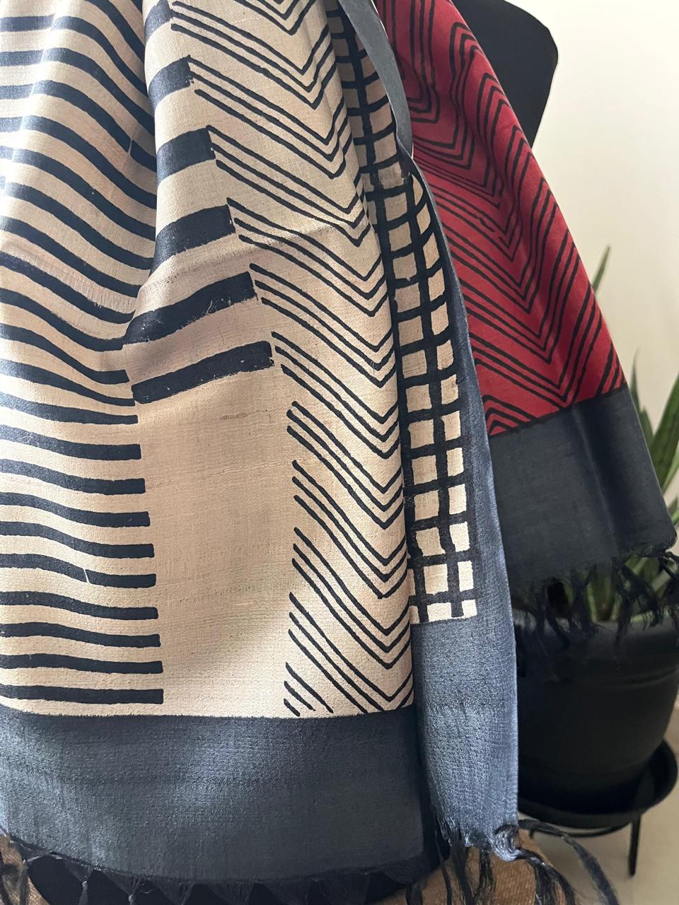 Pure Tussar Silk Handblock Printed Stole