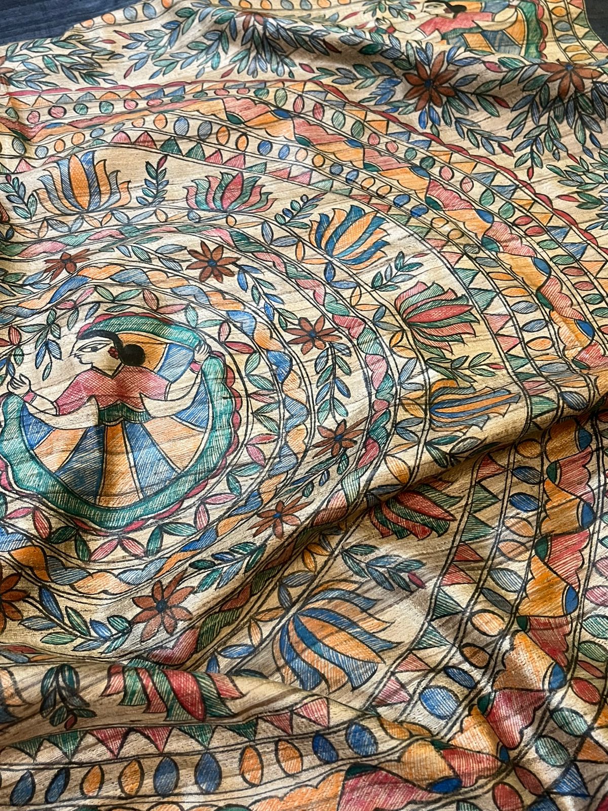 Pure Tussar Silk Handwoven saree with Madhubani Handpainting- Black