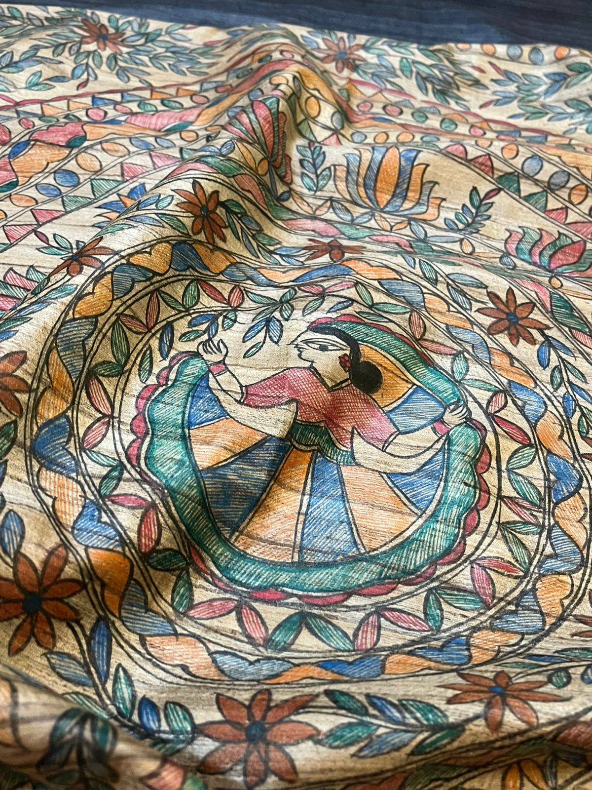 Pure Tussar Silk Handwoven saree with Madhubani Handpainting- Black