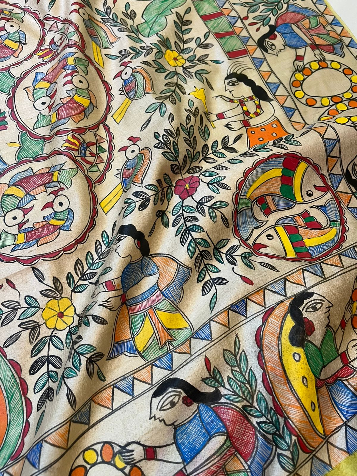 Pure Tussar Silk Handwoven Saree with Madhubani Handpainting- Yellow