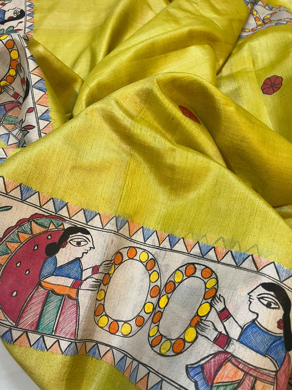 Pure Tussar Silk Handwoven Saree with Madhubani Handpainting- Yellow