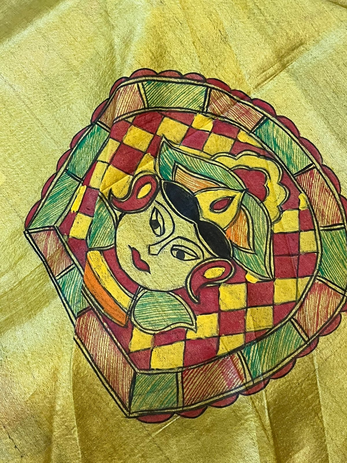 Pure Tussar Silk Handwoven Saree with Madhubani Handpainting- Yellow