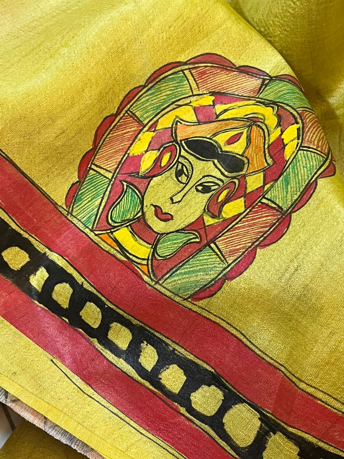 Pure Tussar Silk Handwoven Saree with Madhubani Handpainting- Yellow
