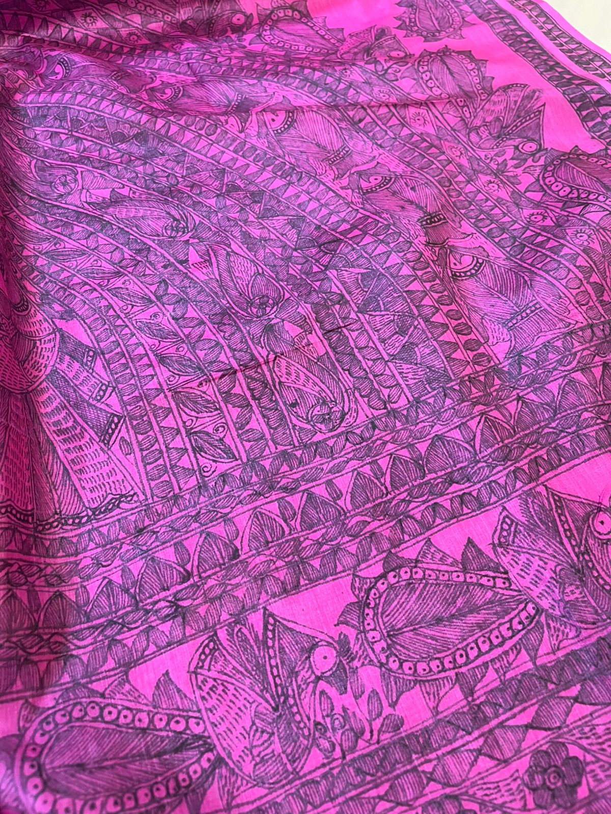 Pure Tussar Silk Handwoven Saree with Madhubani Handpainting- Pink