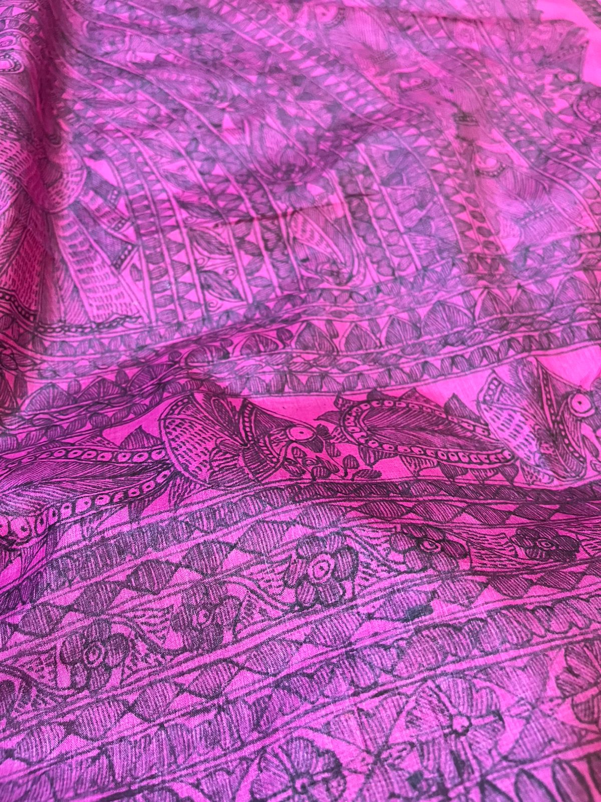 Pure Tussar Silk Handwoven Saree with Madhubani Handpainting- Pink