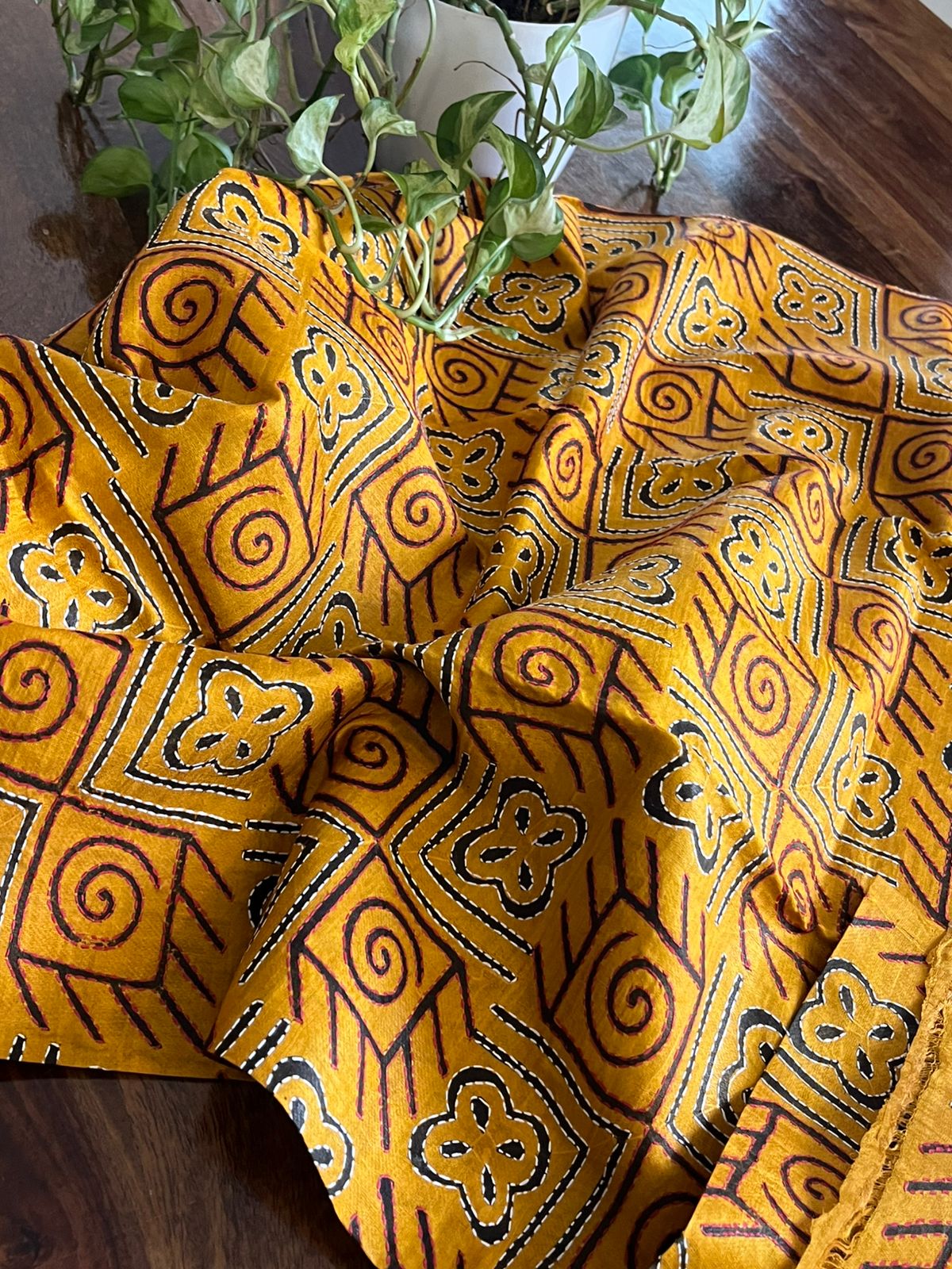 Pure Tussar Silk Kurta with Hand Kantha Embroidery - Yellow