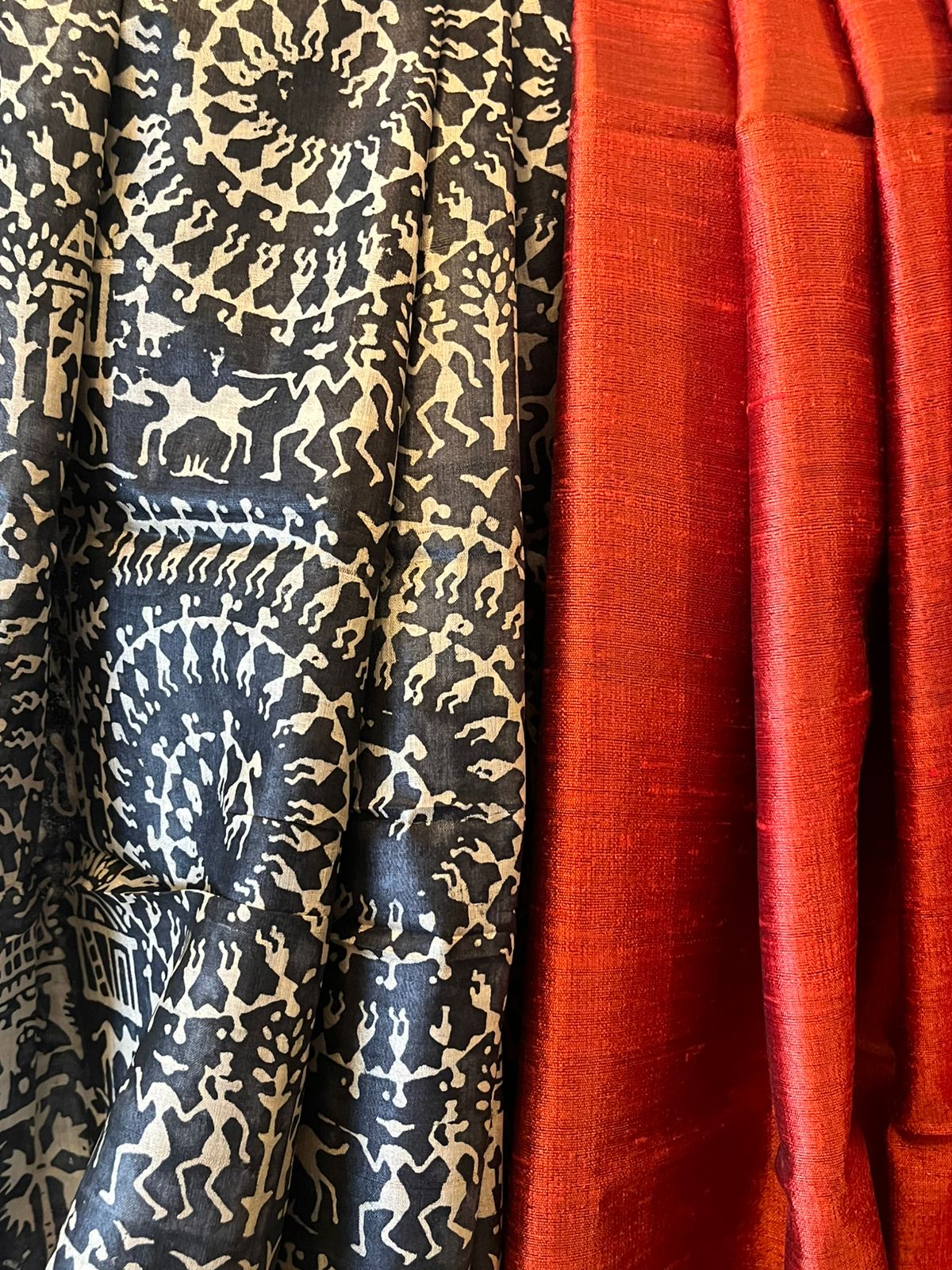 Pure Tussar Silk Printed Kurta paired with Raw Silk Dupatta - Black Kurta