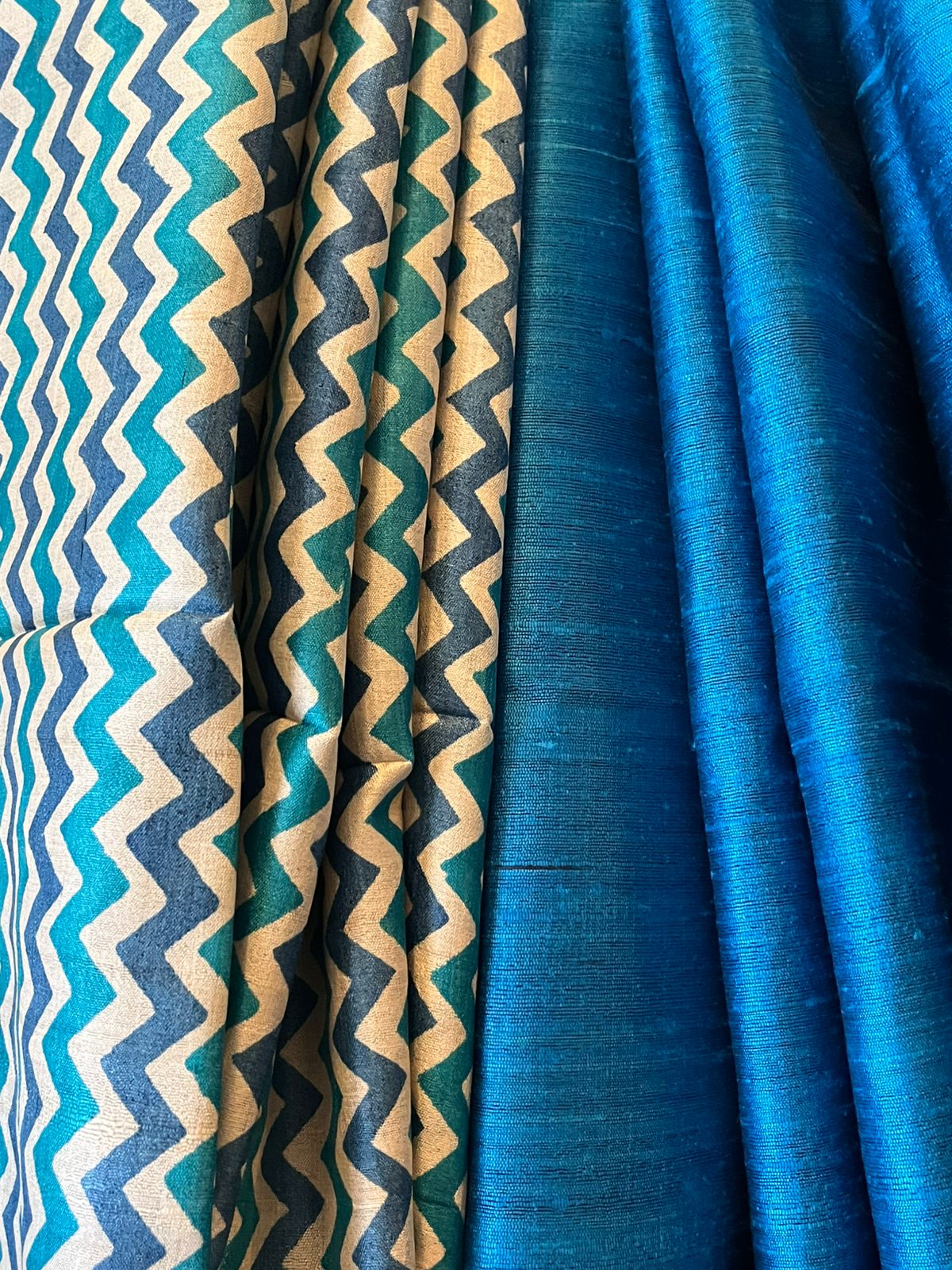 Pure Tussar Silk Printed Kurta paired with Raw Silk Dupatta - Blue Kurta