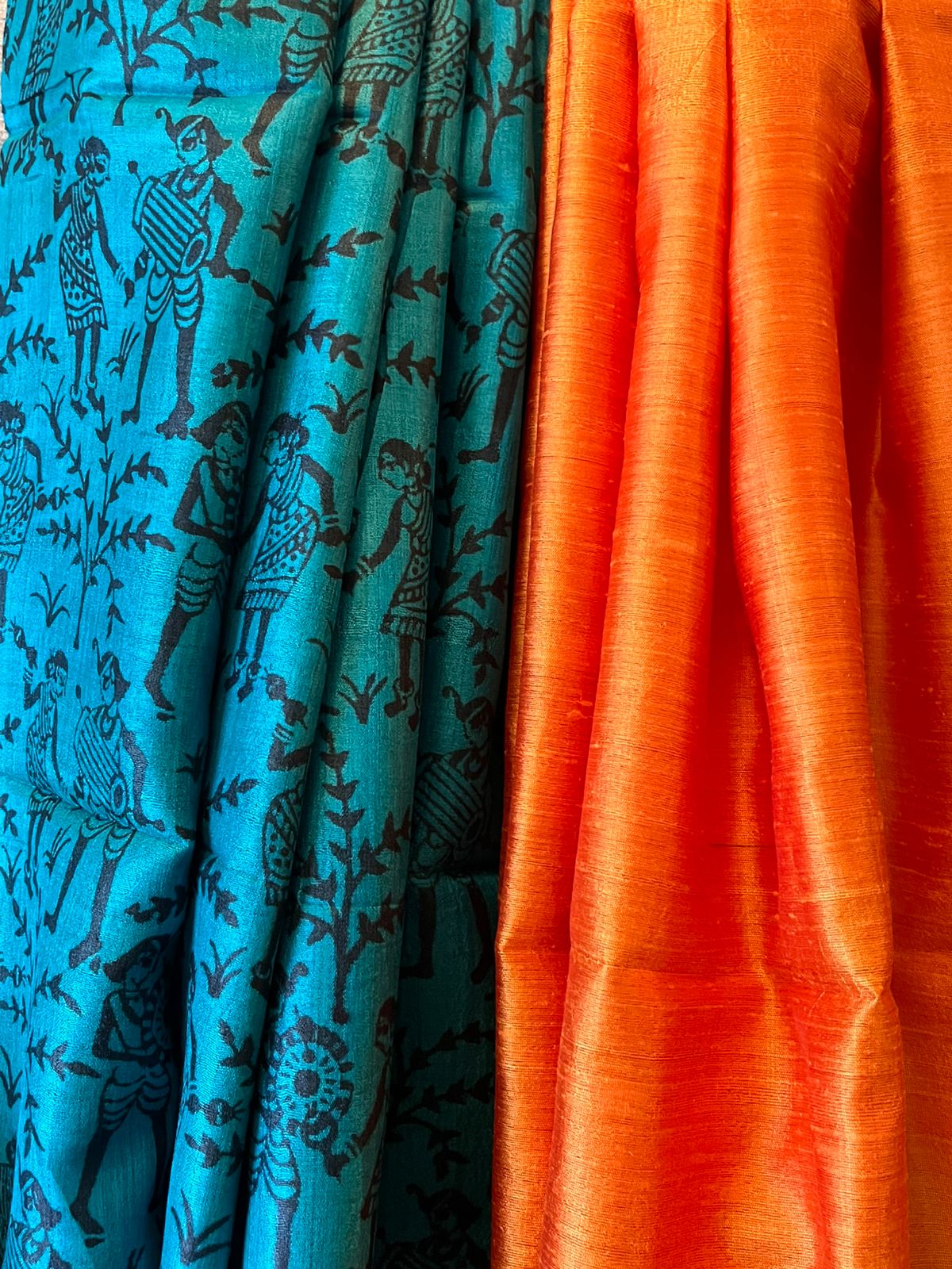 Pure Tussar Silk Printed Kurta paired with Raw Silk Dupatta - Blue Kurta