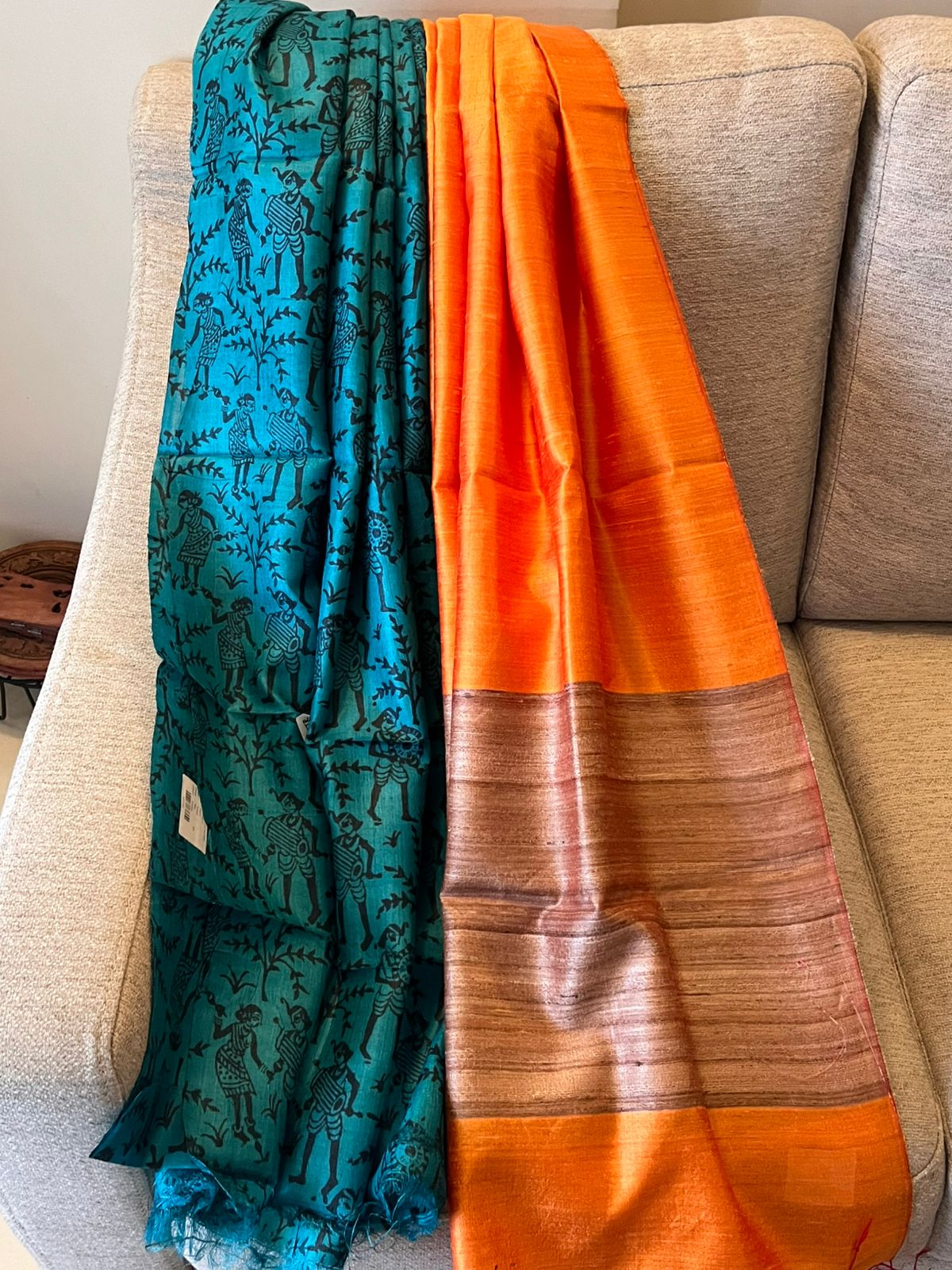 Pure Tussar Silk Printed Kurta paired with Raw Silk Dupatta - Blue Kurta