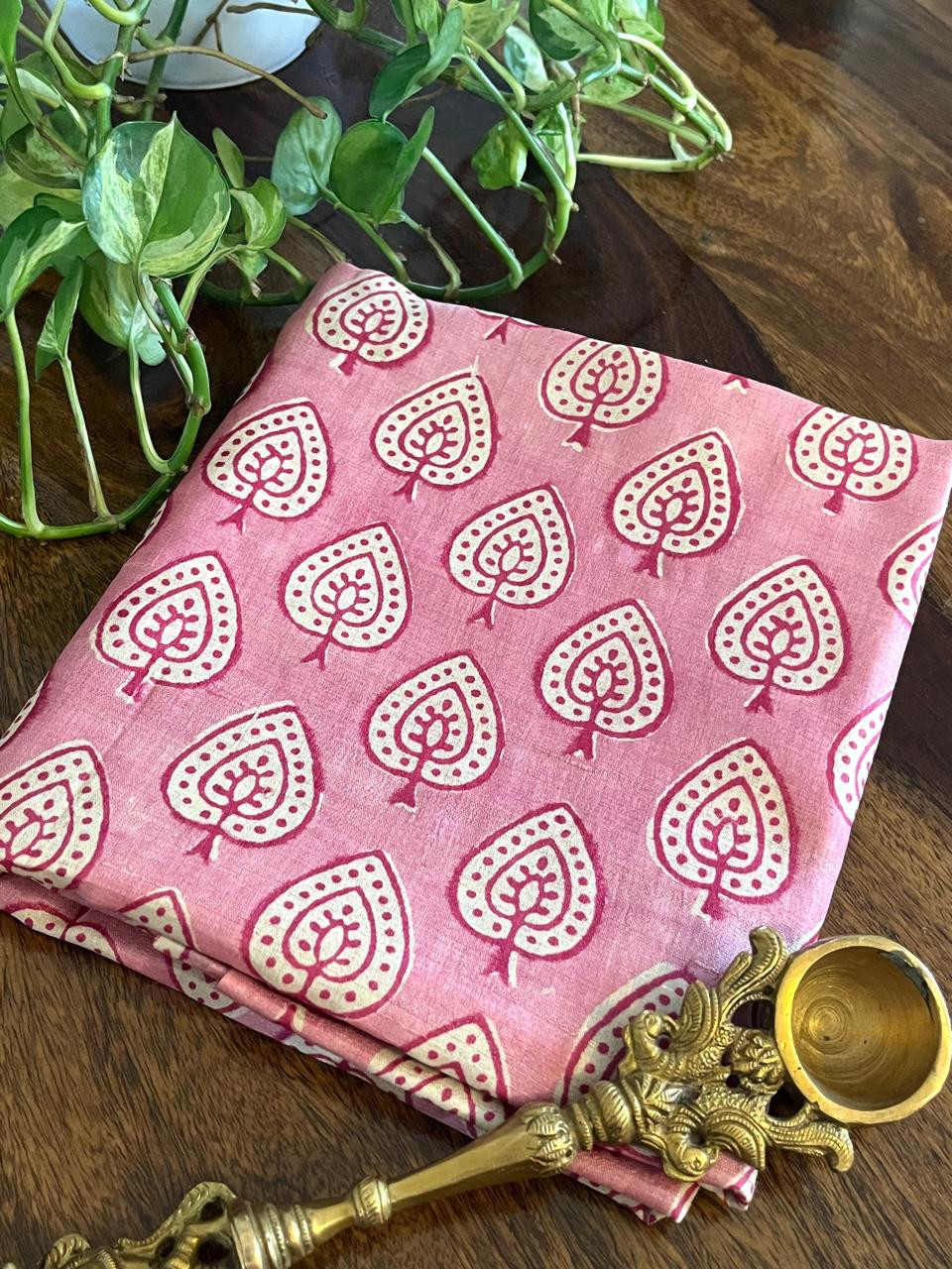 Pure Tussar Silk Printed Kurta Fabric - 25 mts - Pink