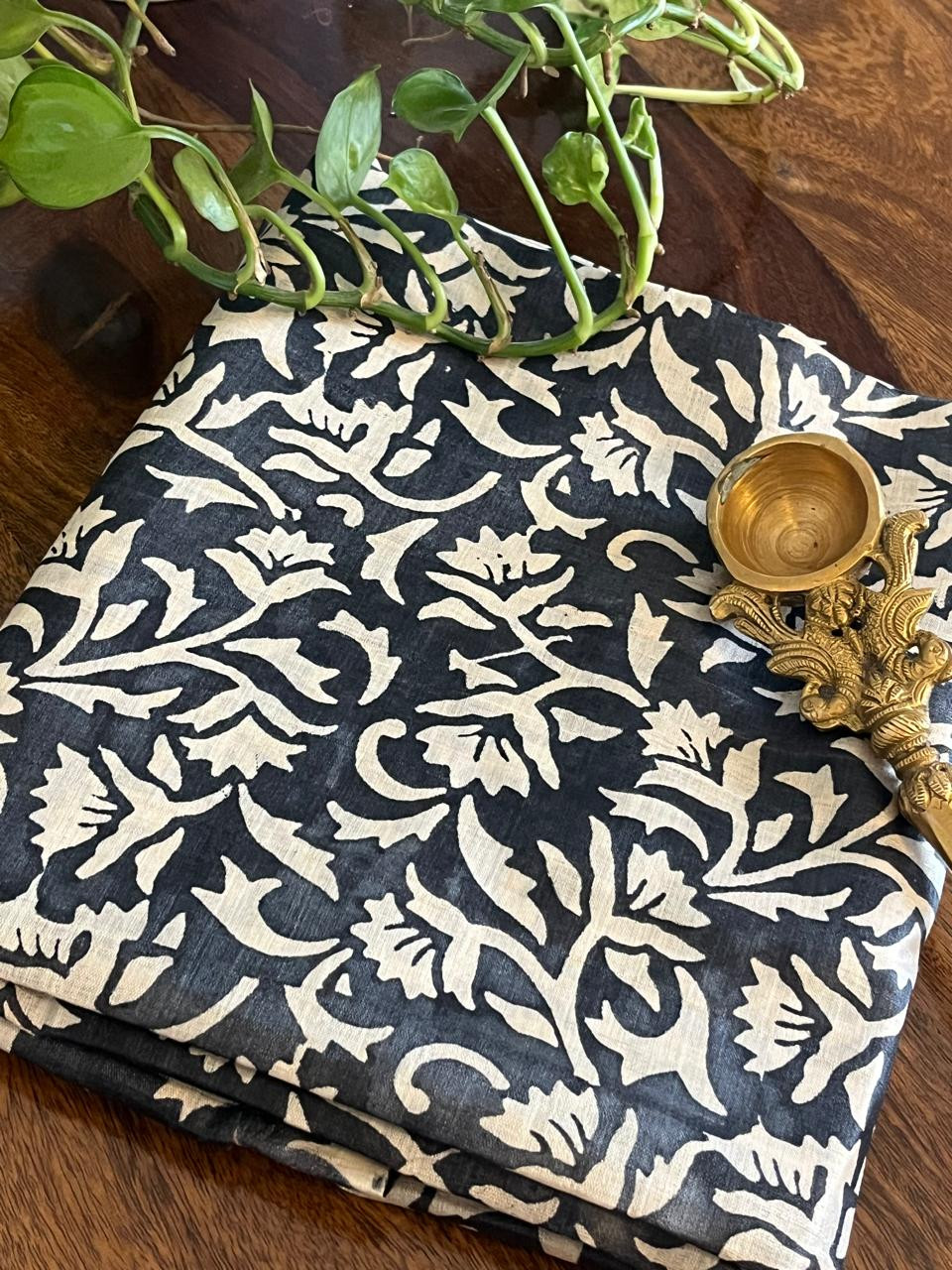 Pure Tussar Silk Printed Kurta Fabric - 25 mts - Black