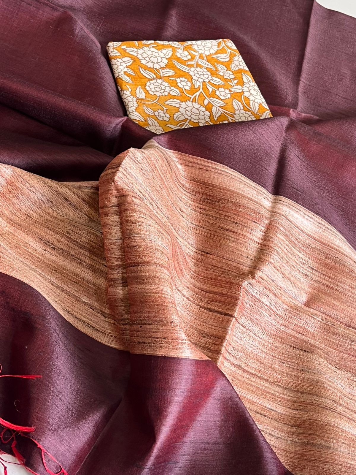 Pure Tussar Silk Printed Kurta paired with Raw Silk Dupatta - Mustard Kurta