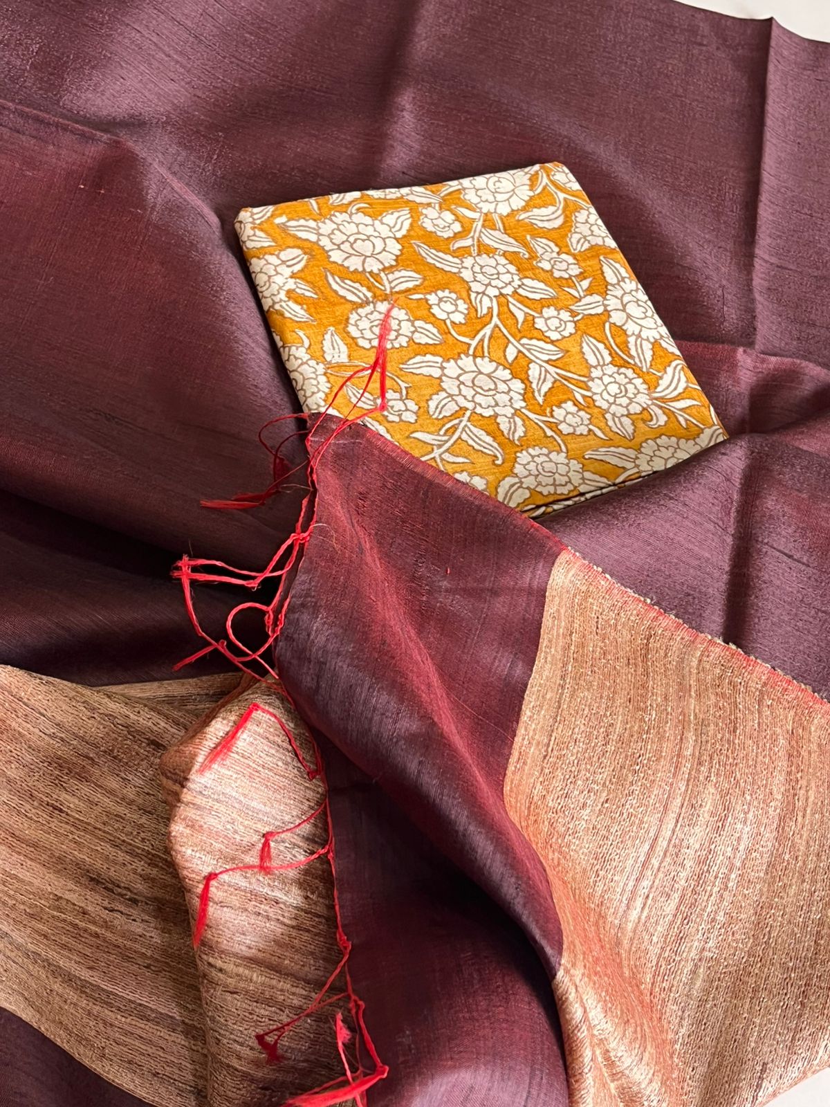 Pure Tussar Silk Printed Kurta paired with Raw Silk Dupatta - Mustard Kurta