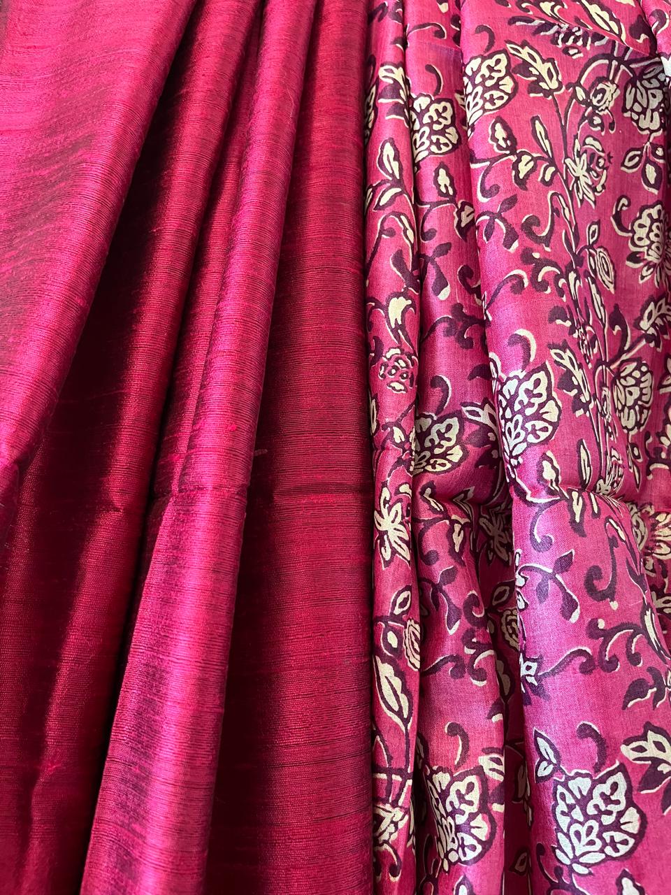 Pure Tussar Silk Printed Kurta paired with Raw Silk Dupatta - Pink Kurta