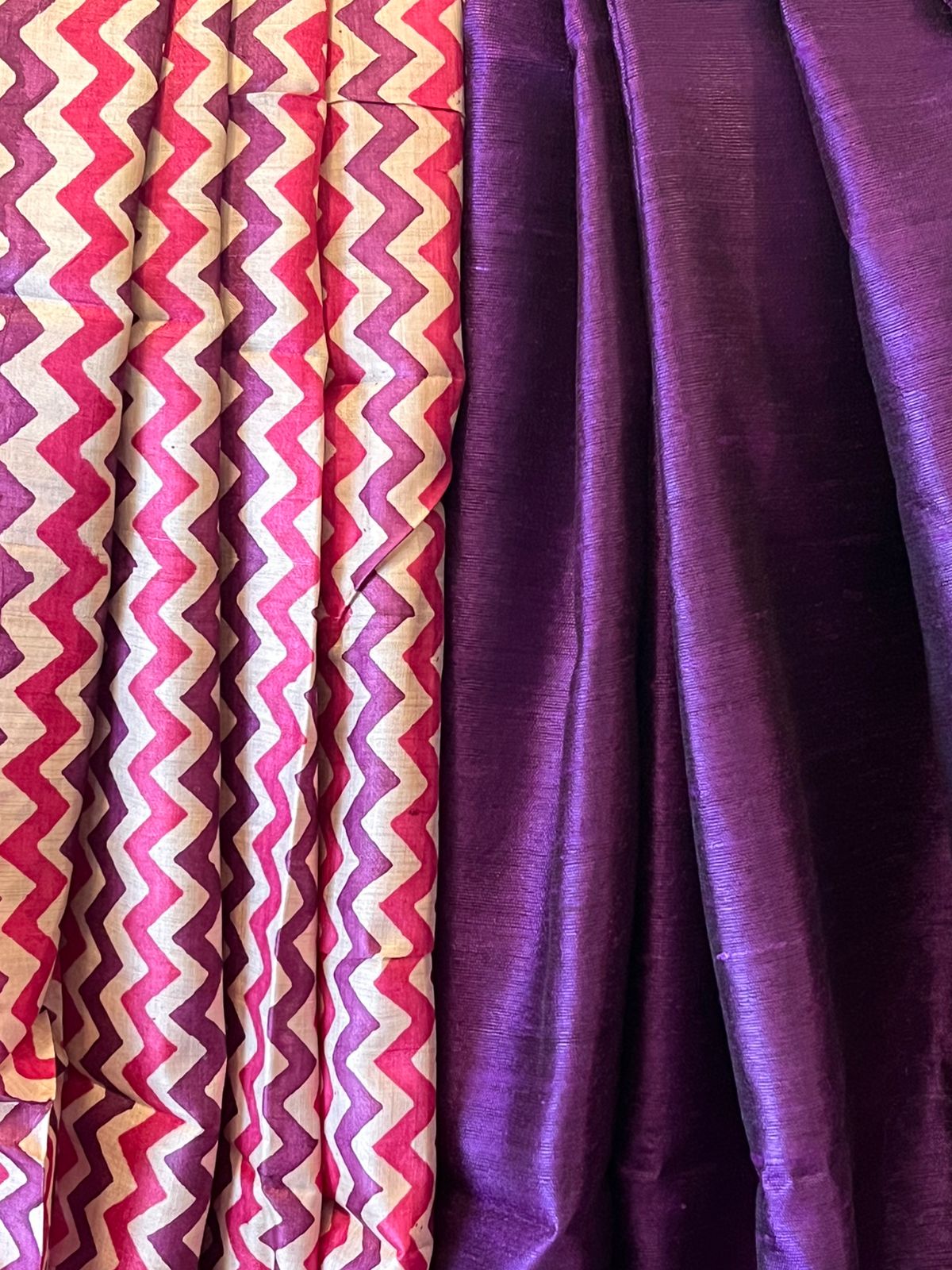 Pure Tussar Silk Printed Kurta paired with Raw Silk Dupatta - Pink Kurta