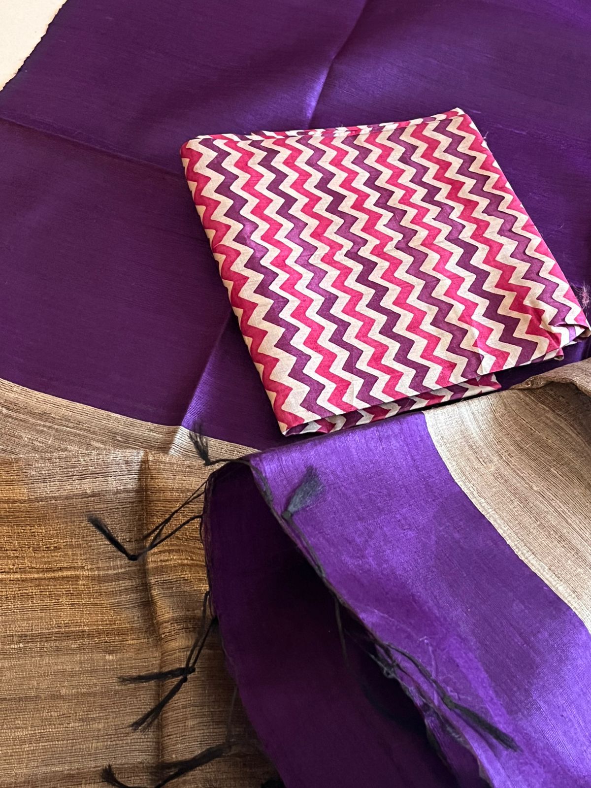 Pure Tussar Silk Printed Kurta paired with Raw Silk Dupatta - Pink Kurta