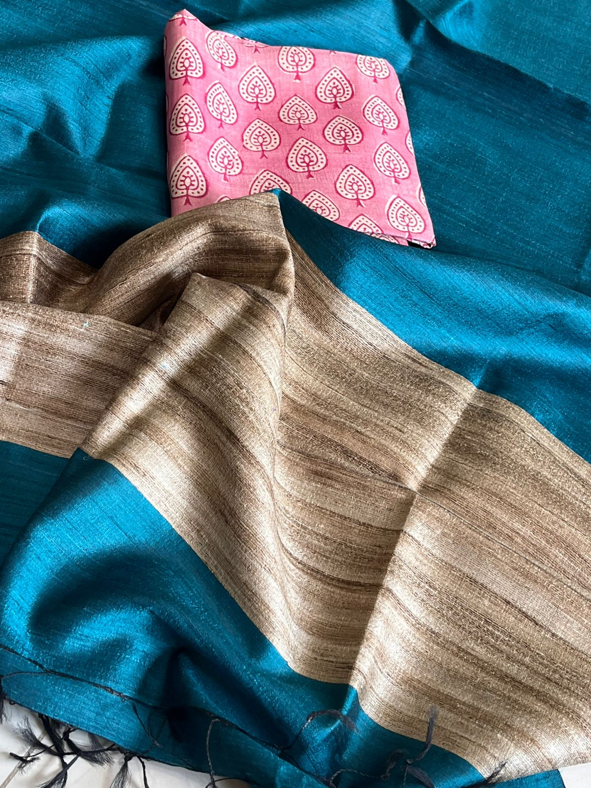 Pure Tussar Silk Printed Kurta paired with Raw Silk Dupatta - Pink Kurta