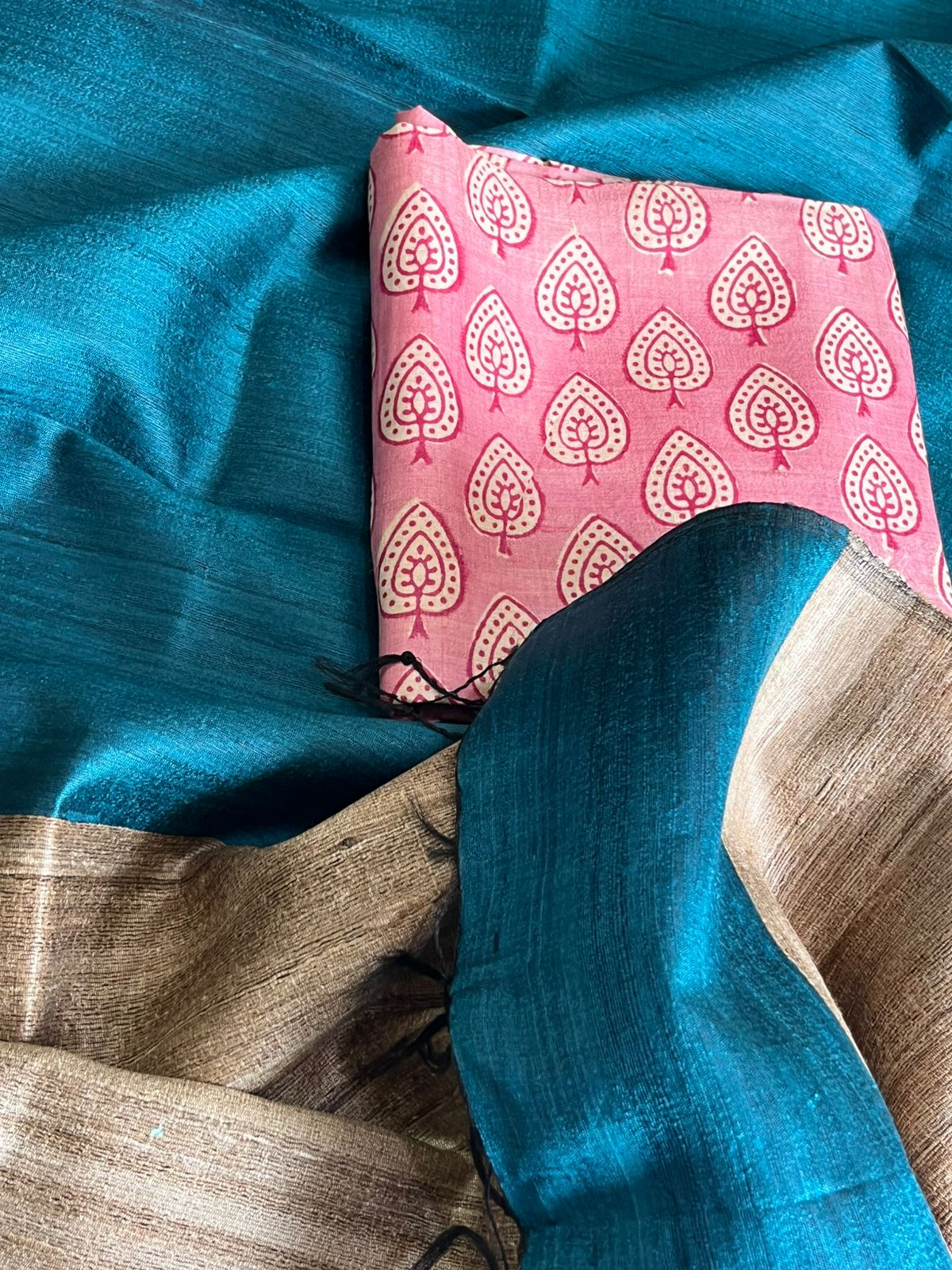 Pure Tussar Silk Printed Kurta paired with Raw Silk Dupatta - Pink Kurta