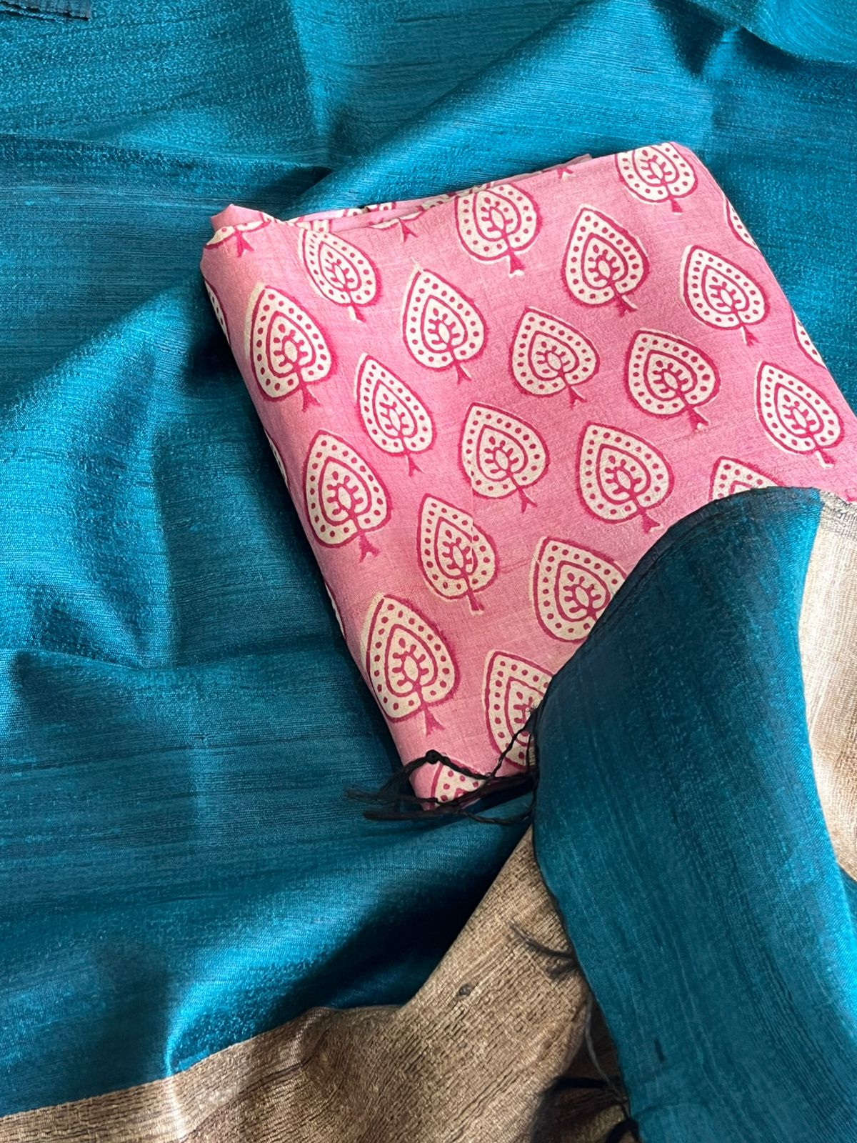 Pure Tussar Silk Printed Kurta paired with Raw Silk Dupatta - Pink Kurta