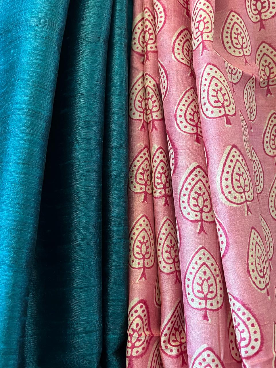 Pure Tussar Silk Printed Kurta paired with Raw Silk Dupatta - Pink Kurta
