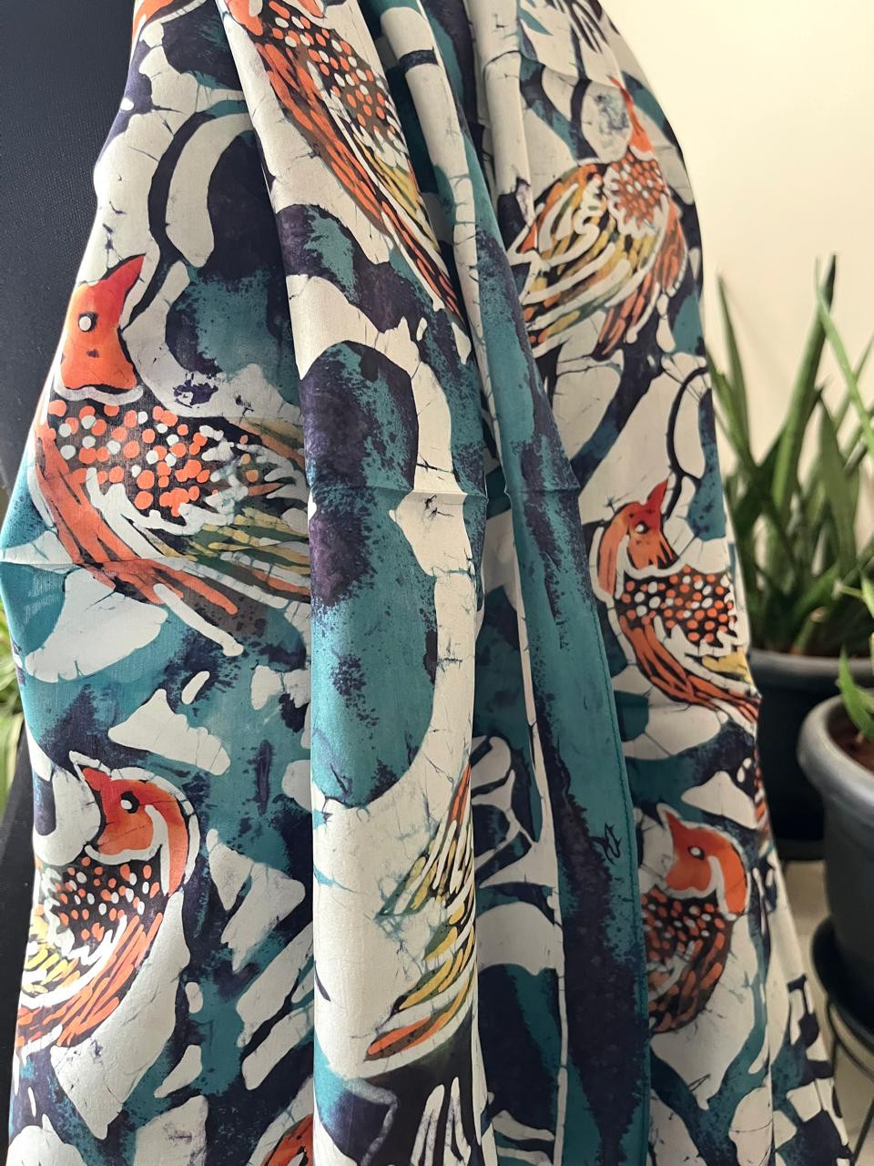 Pure Soft Silk Stole with Hand Wax Batik work