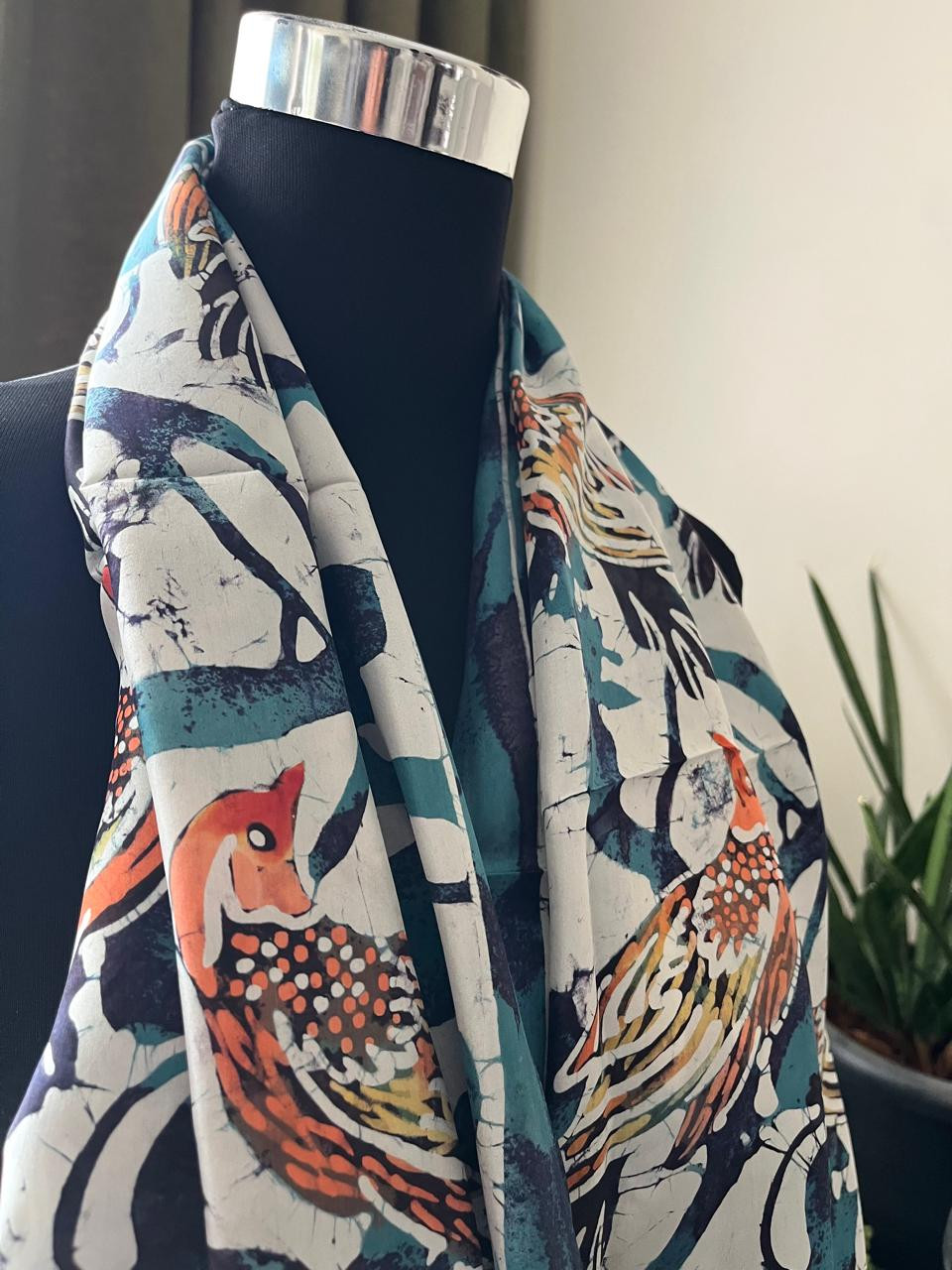 Pure Soft Silk Stole with Hand Wax Batik work
