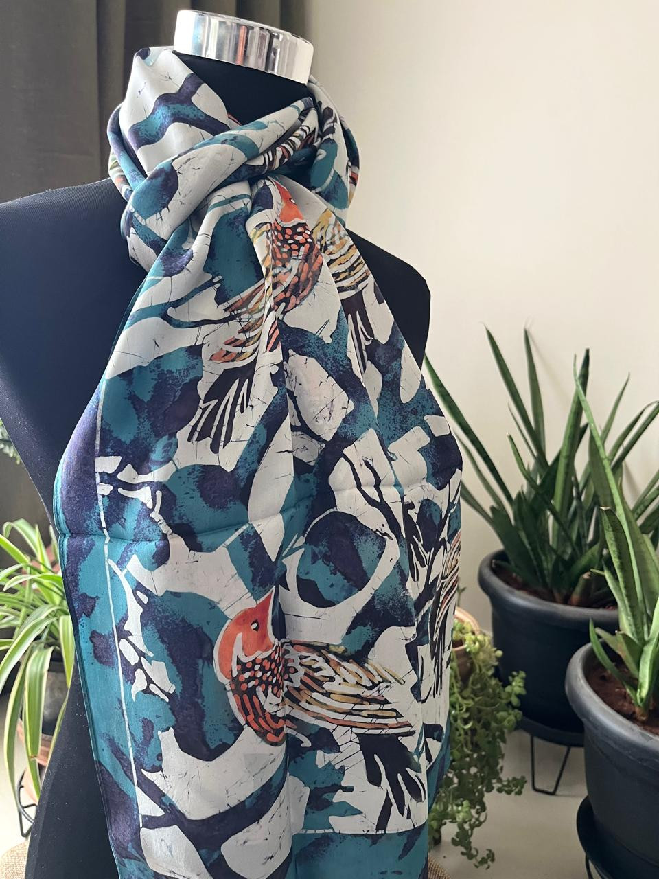 Pure Soft Silk Stole with Hand Wax Batik work