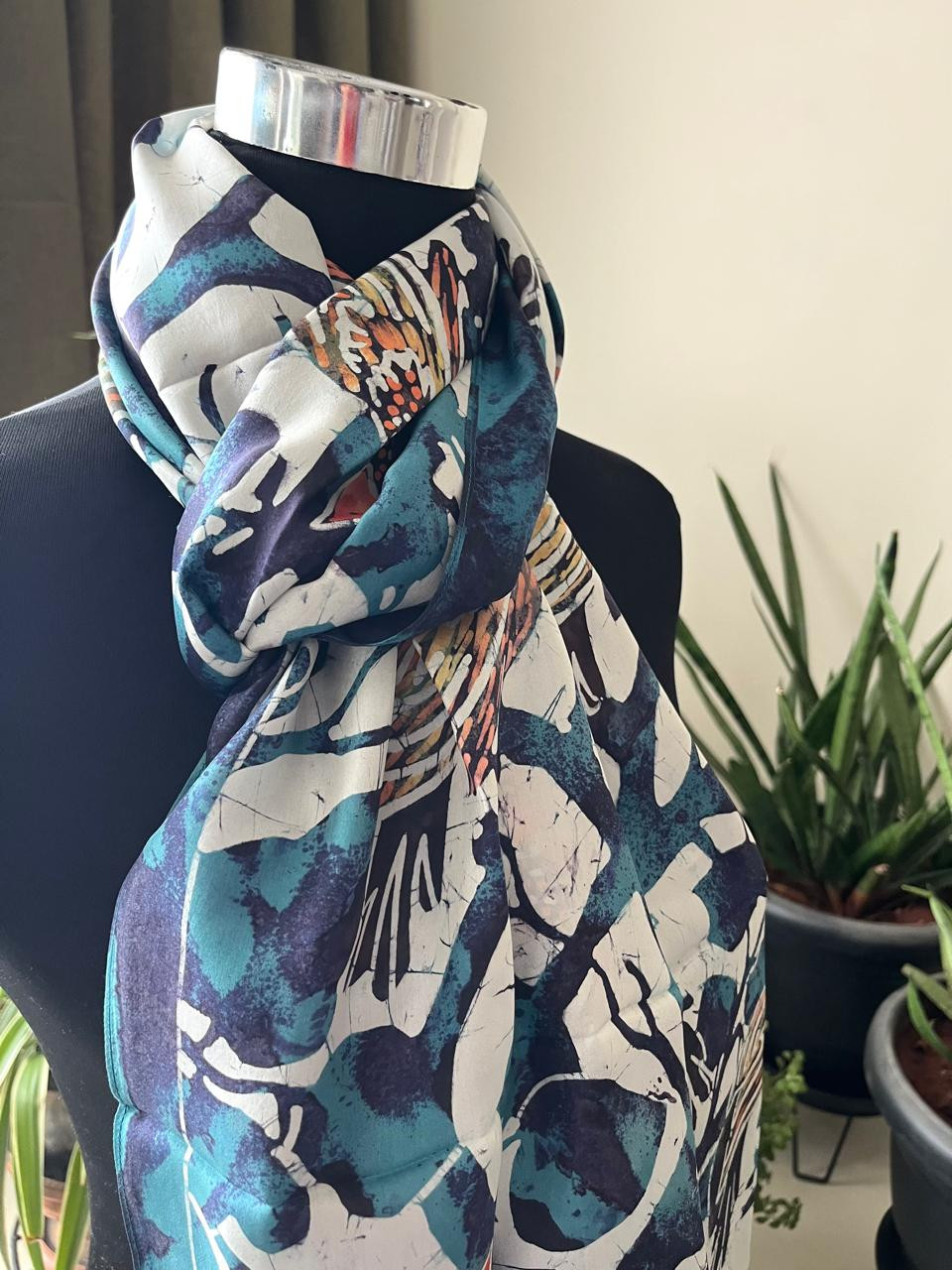 Pure Soft Silk Stole with Hand Wax Batik work