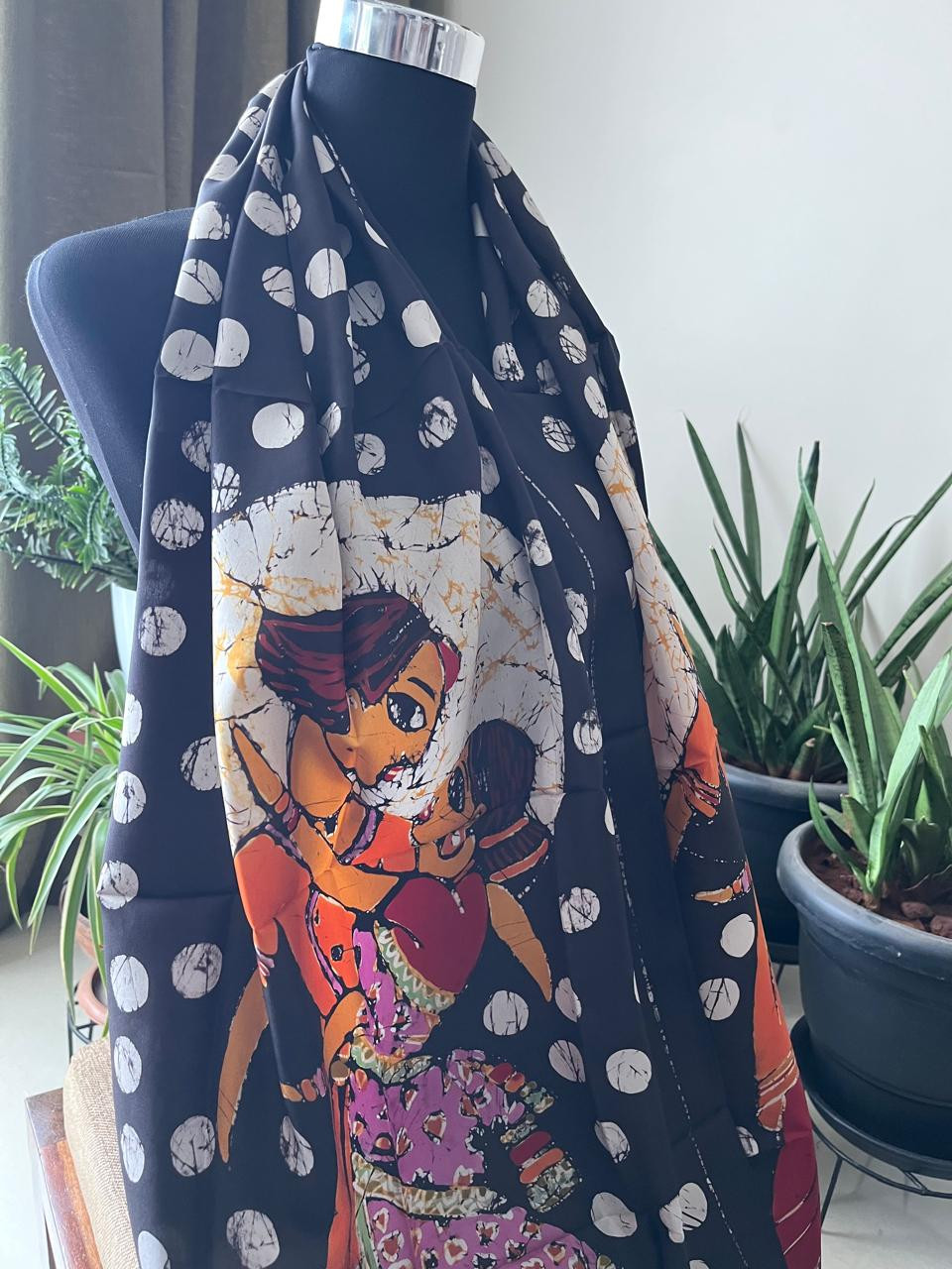 Pure Soft Silk Stole with Hand Wax Batik work