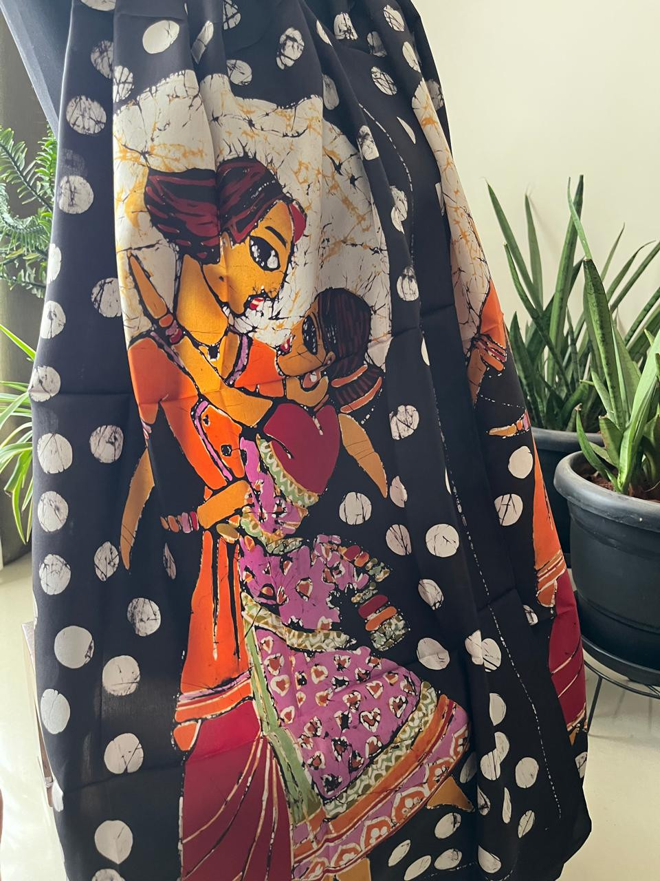 Pure Soft Silk Stole with Hand Wax Batik work