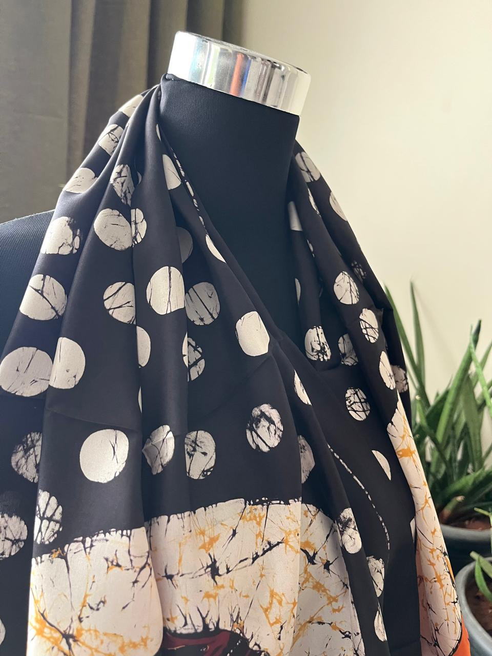 Pure Soft Silk Stole with Hand Wax Batik work