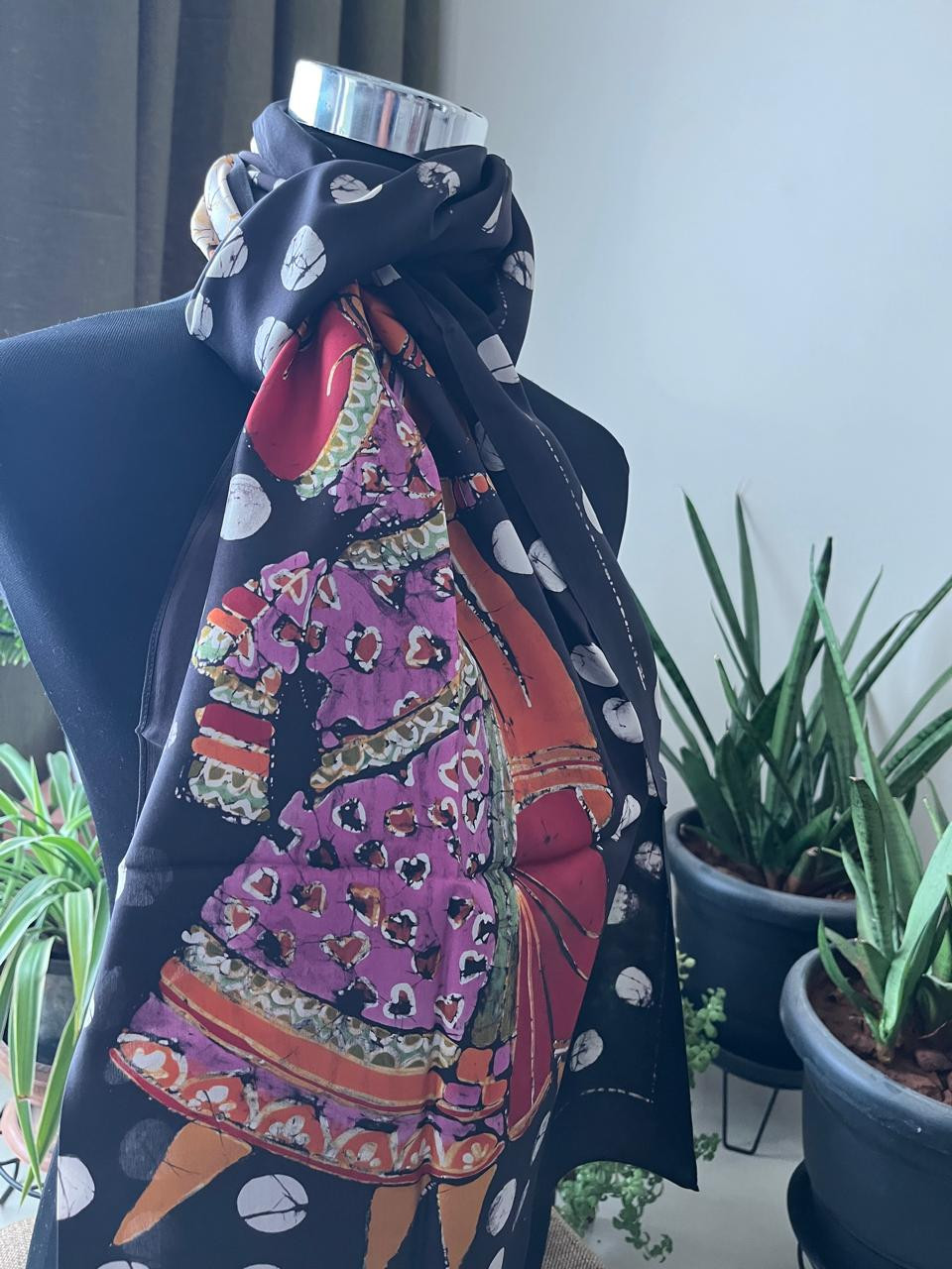 Pure Soft Silk Stole with Hand Wax Batik work