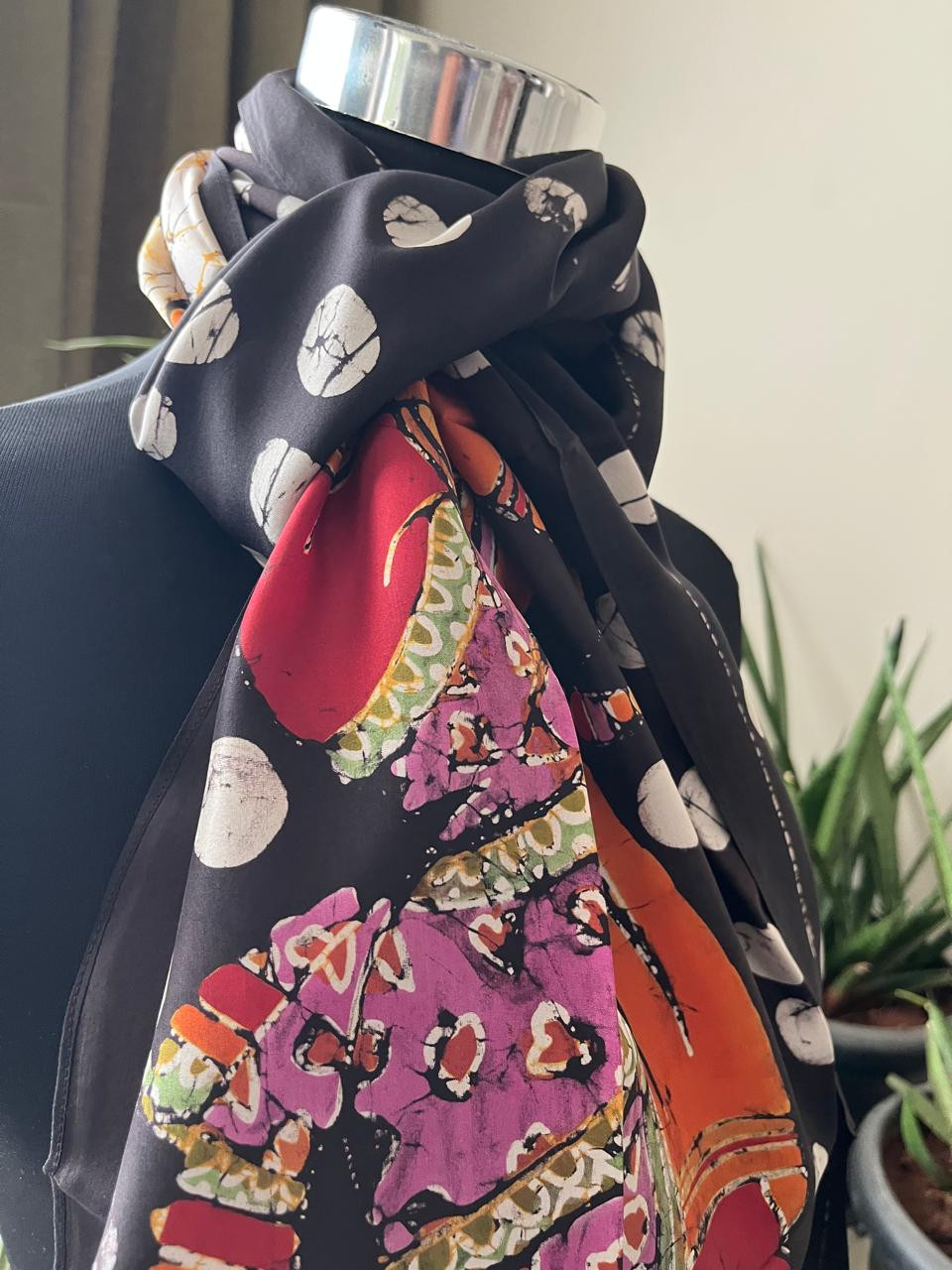 Pure Soft Silk Stole with Hand Wax Batik work